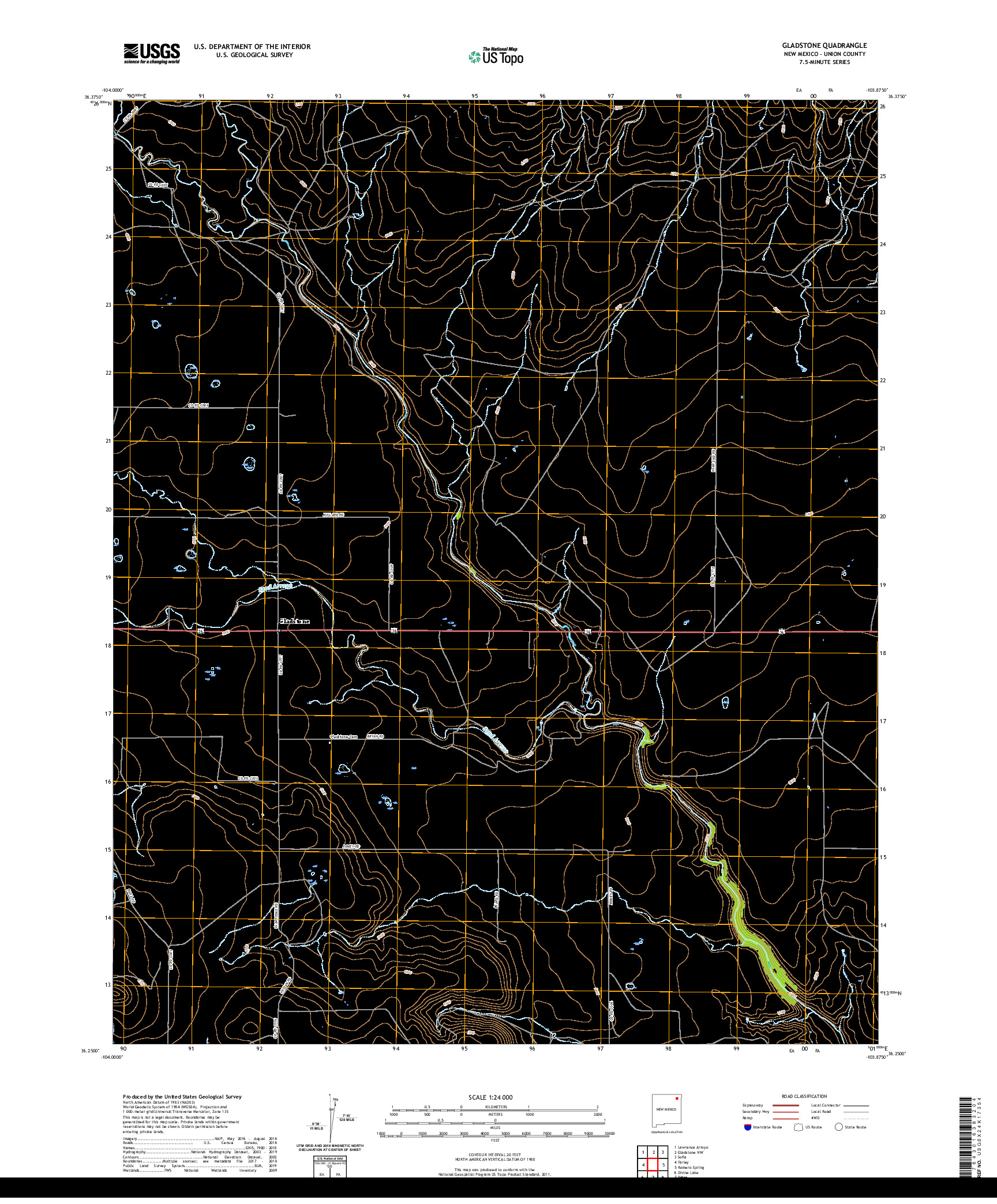 USGS US TOPO 7.5-MINUTE MAP FOR GLADSTONE, NM 2020