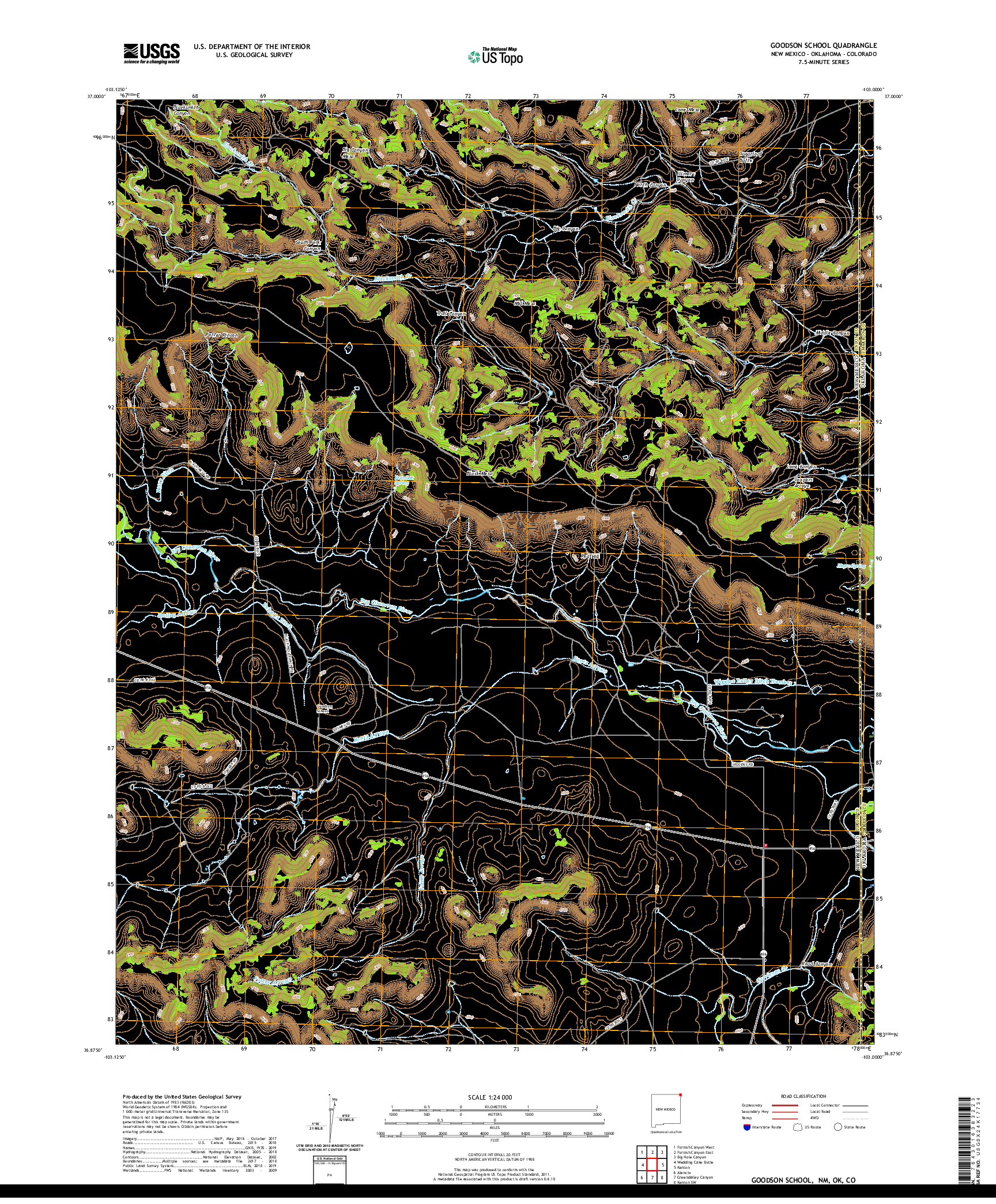 USGS US TOPO 7.5-MINUTE MAP FOR GOODSON SCHOOL, NM,OK,CO 2020