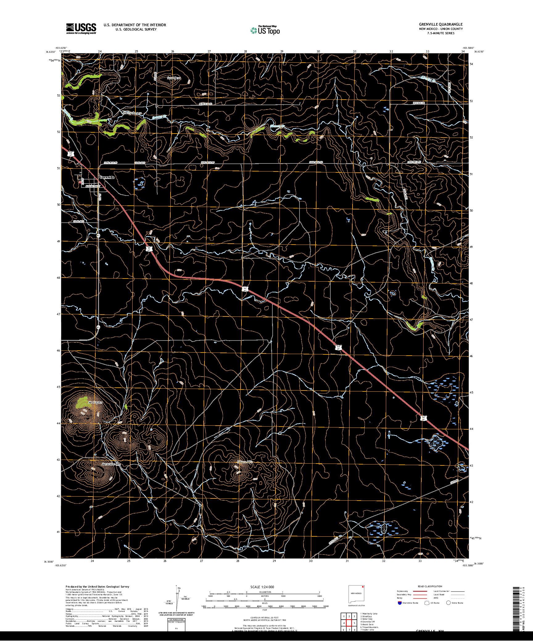 USGS US TOPO 7.5-MINUTE MAP FOR GRENVILLE, NM 2020