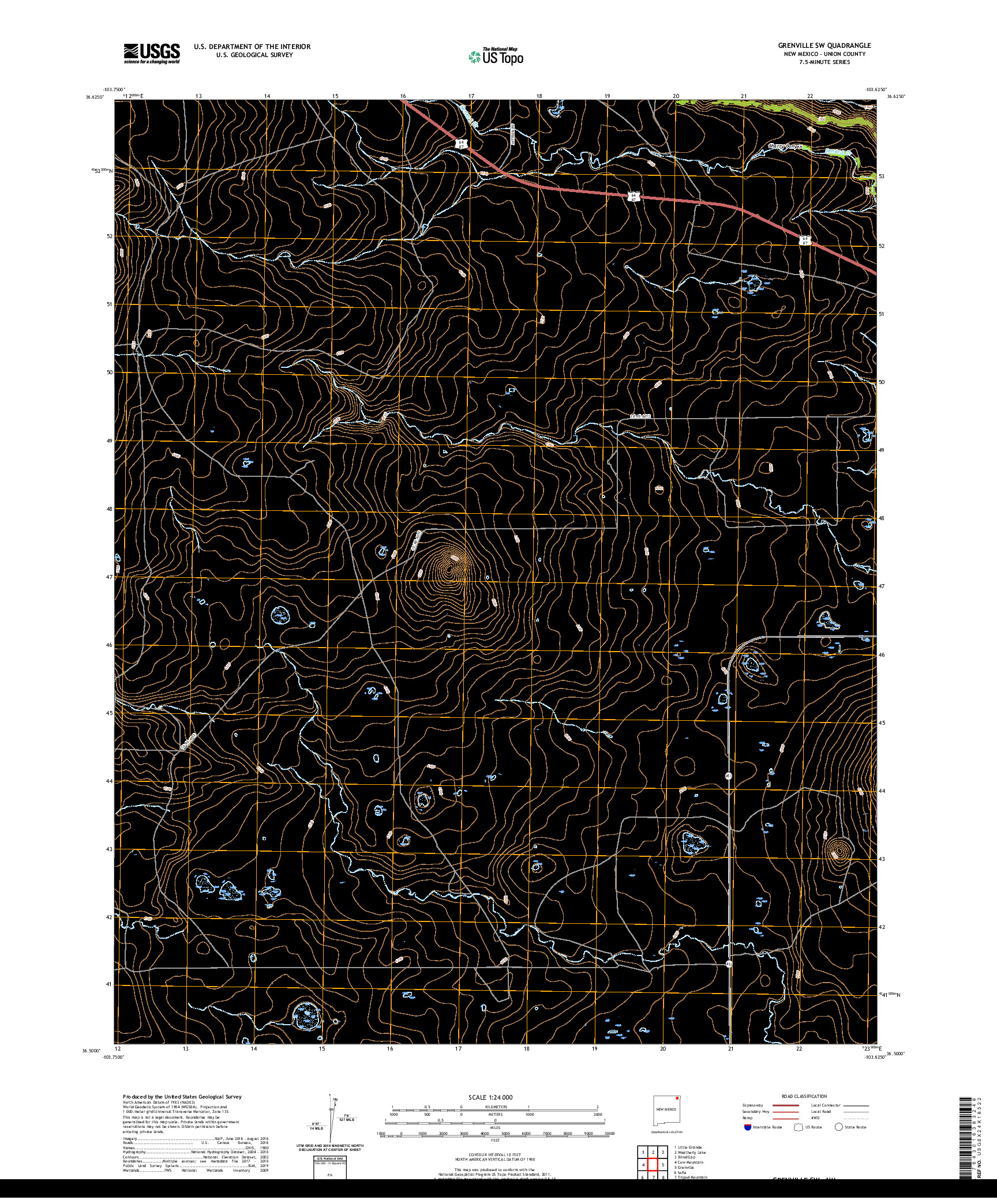 USGS US TOPO 7.5-MINUTE MAP FOR GRENVILLE SW, NM 2020