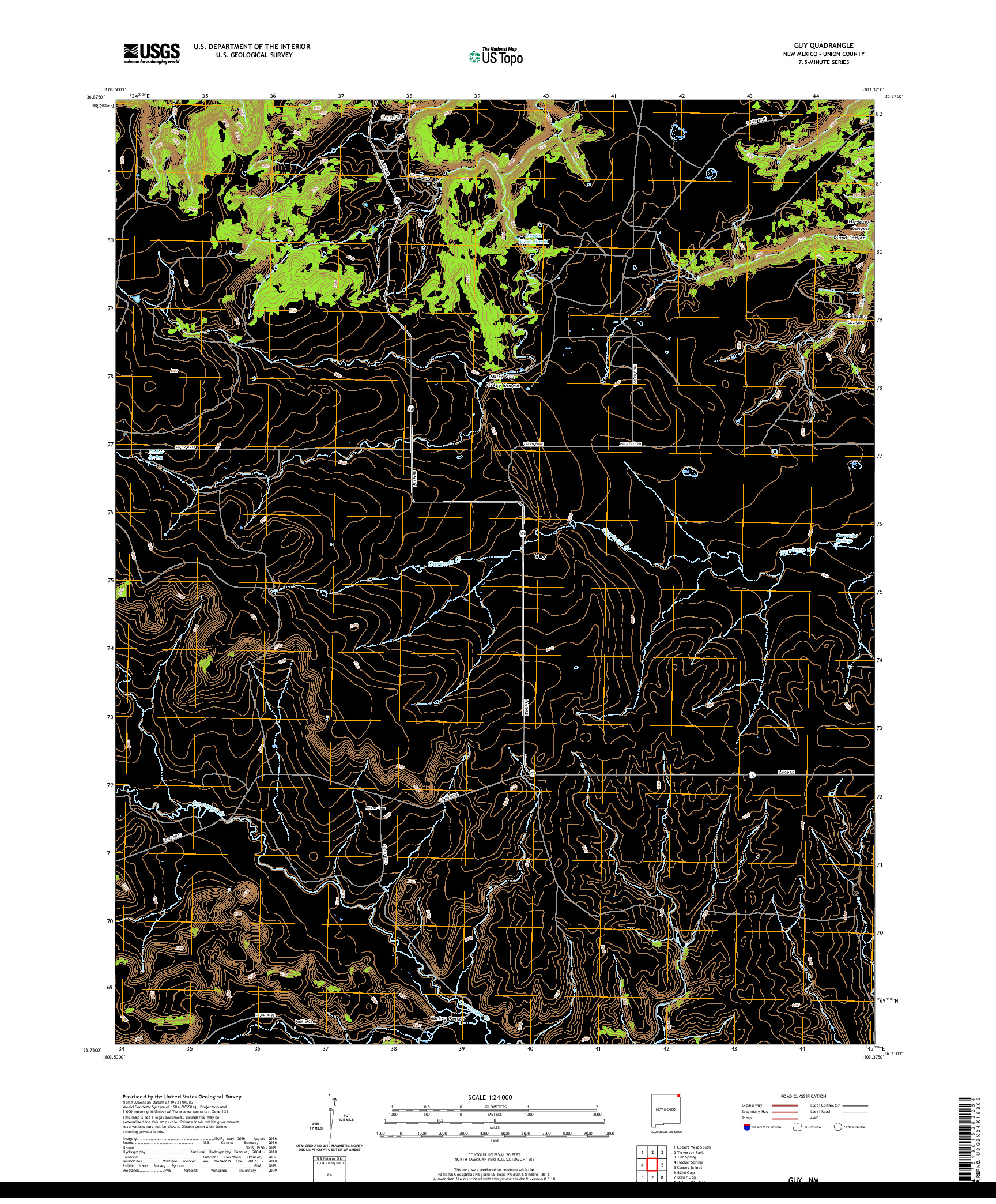 USGS US TOPO 7.5-MINUTE MAP FOR GUY, NM 2020