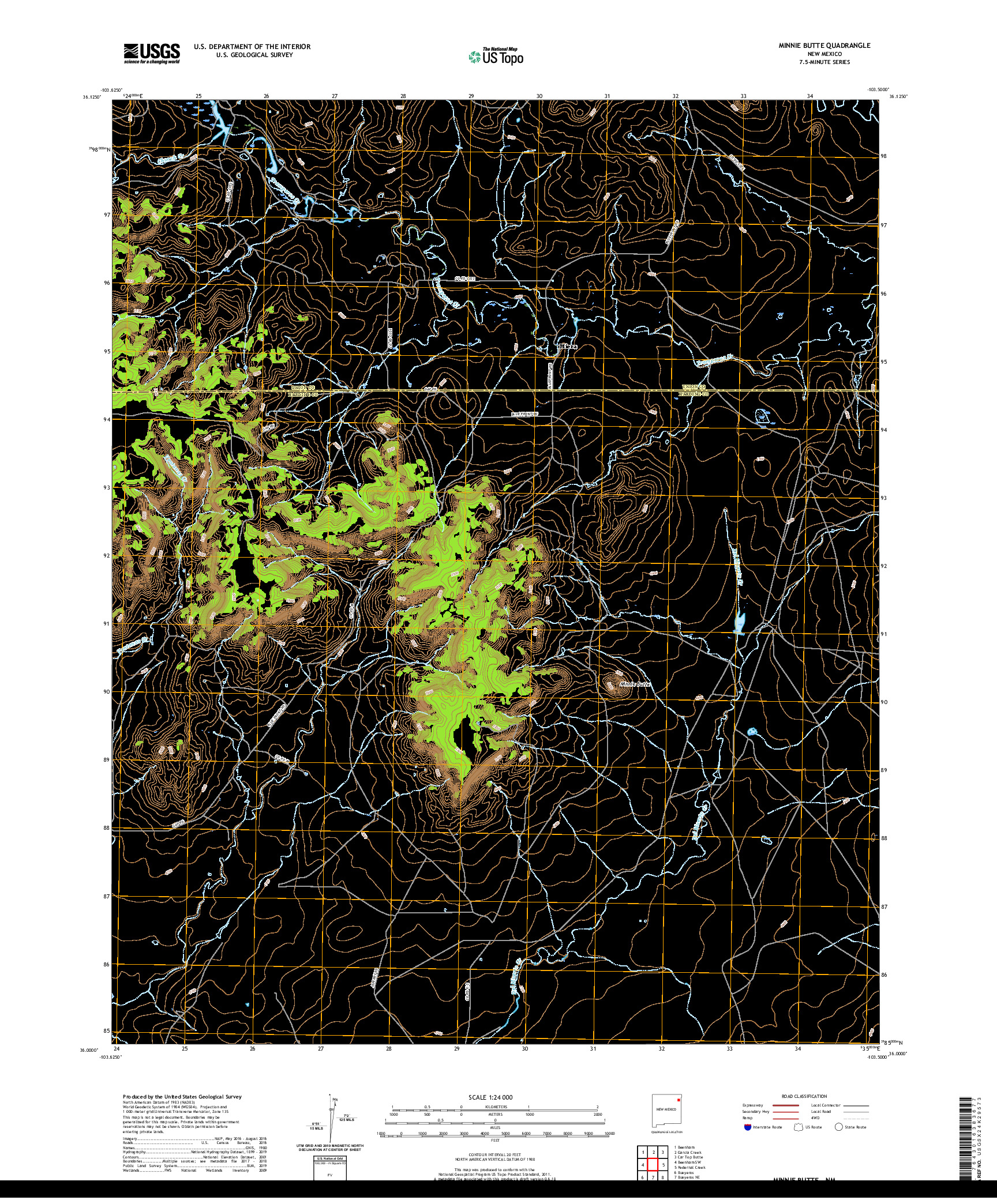 USGS US TOPO 7.5-MINUTE MAP FOR MINNIE BUTTE, NM 2020