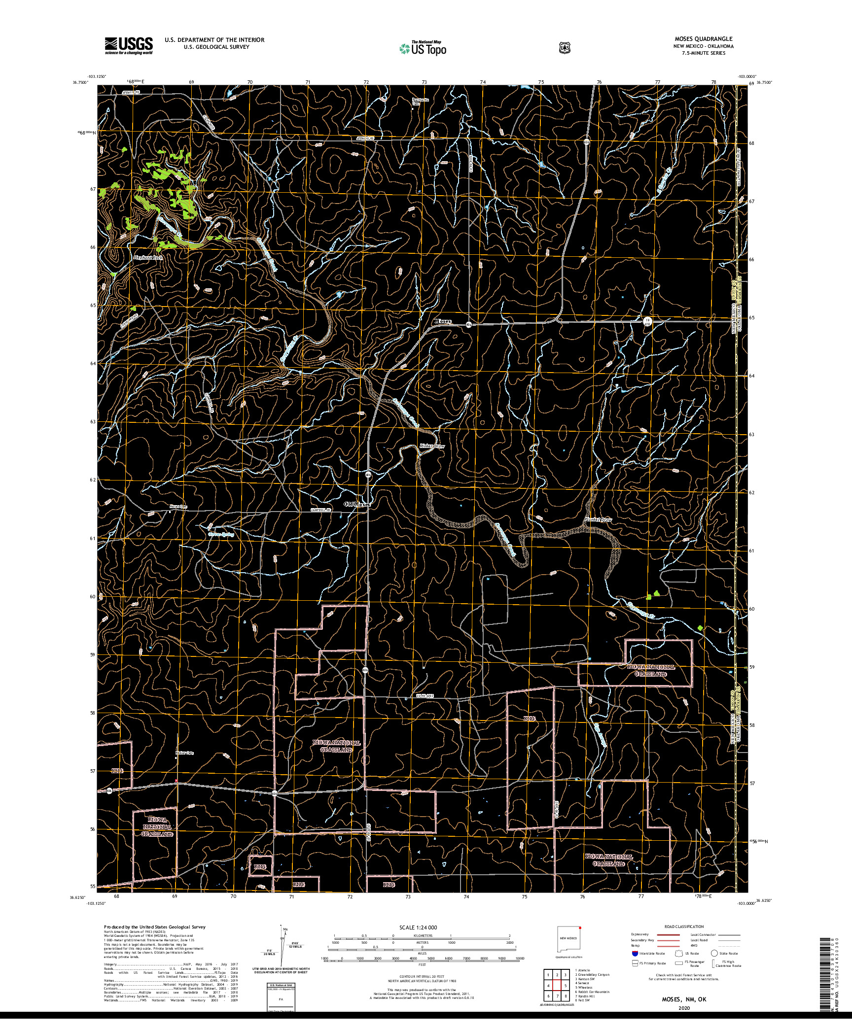 USGS US TOPO 7.5-MINUTE MAP FOR MOSES, NM,OK 2020