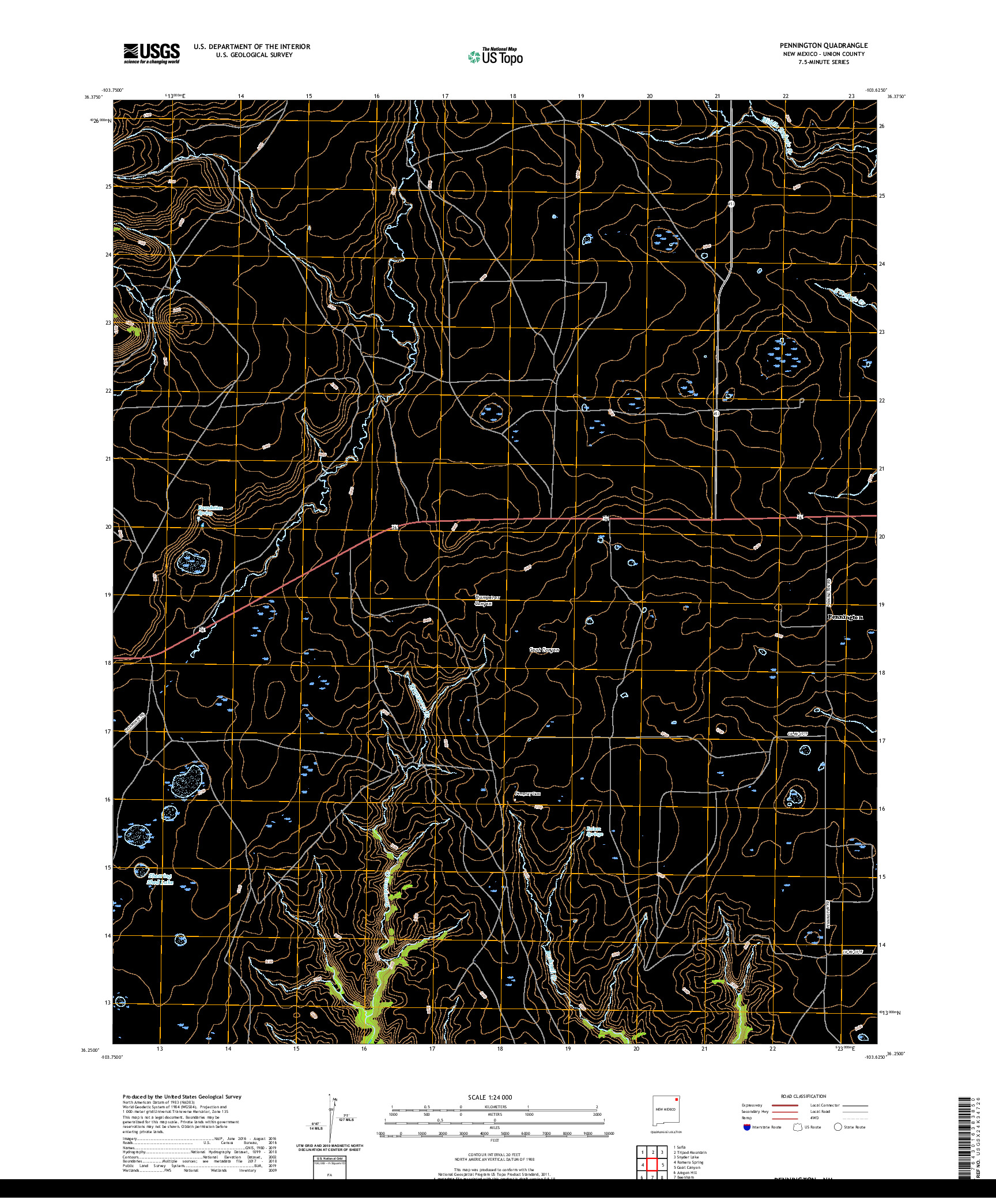 USGS US TOPO 7.5-MINUTE MAP FOR PENNINGTON, NM 2020