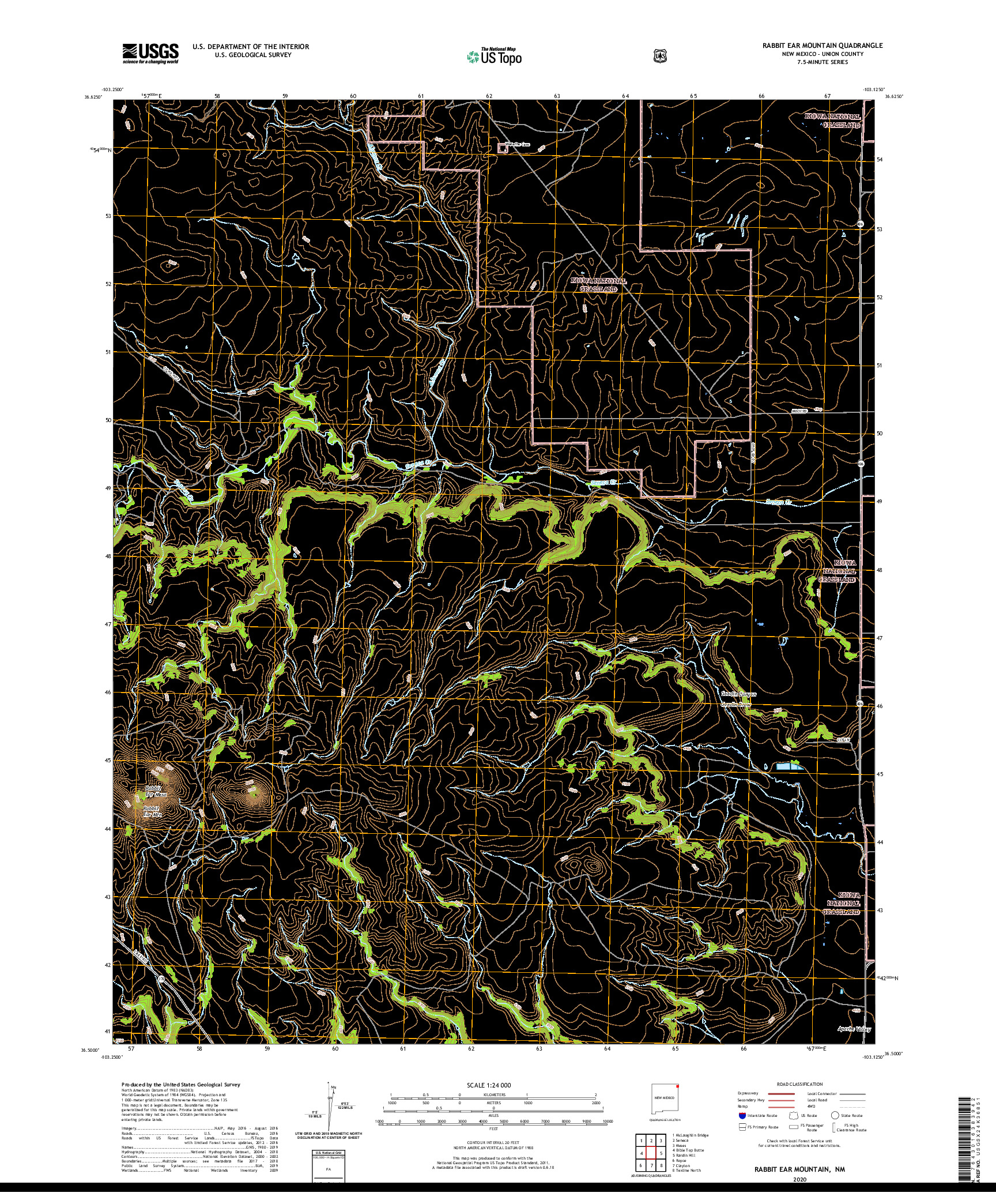 USGS US TOPO 7.5-MINUTE MAP FOR RABBIT EAR MOUNTAIN, NM 2020