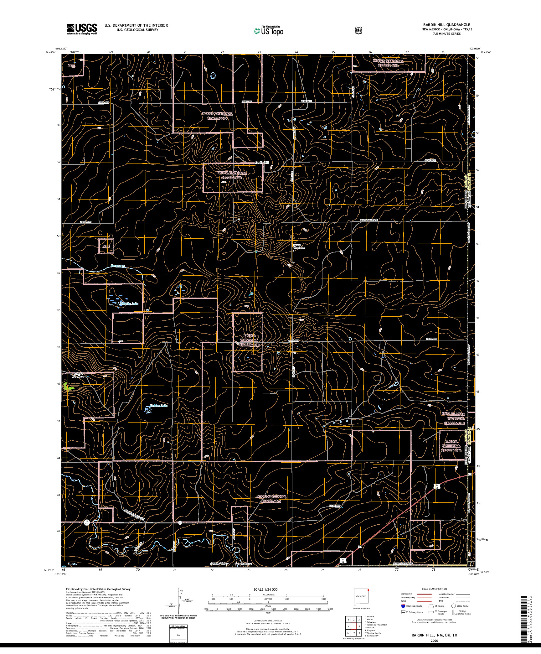 USGS US TOPO 7.5-MINUTE MAP FOR RARDIN HILL, NM,OK,TX 2020