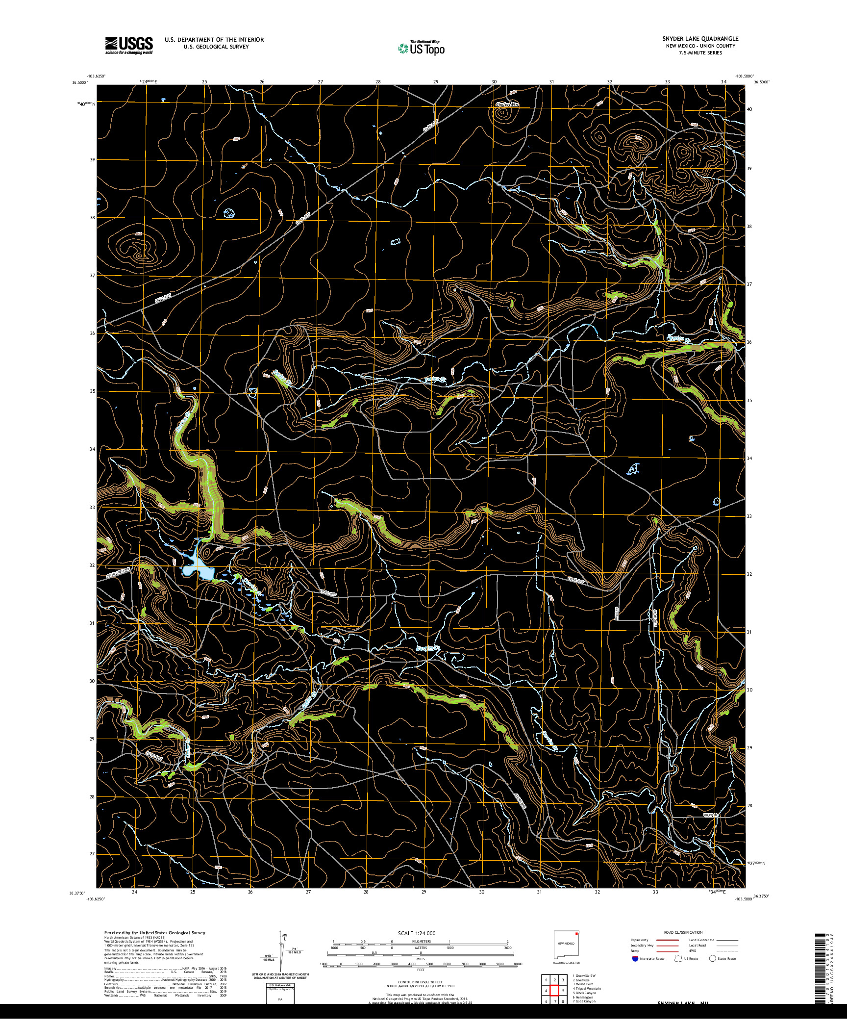 USGS US TOPO 7.5-MINUTE MAP FOR SNYDER LAKE, NM 2020
