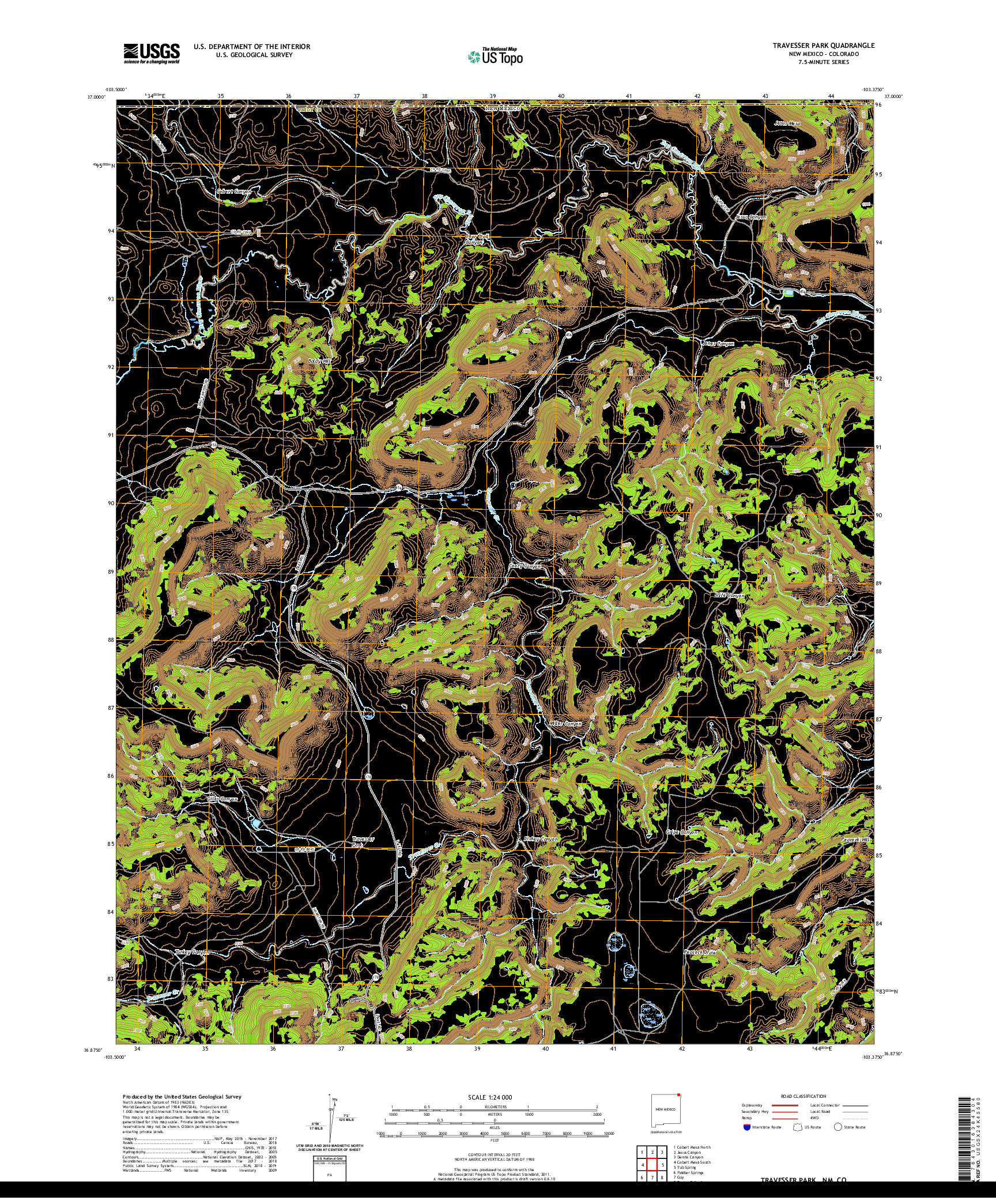 USGS US TOPO 7.5-MINUTE MAP FOR TRAVESSER PARK, NM,CO 2020