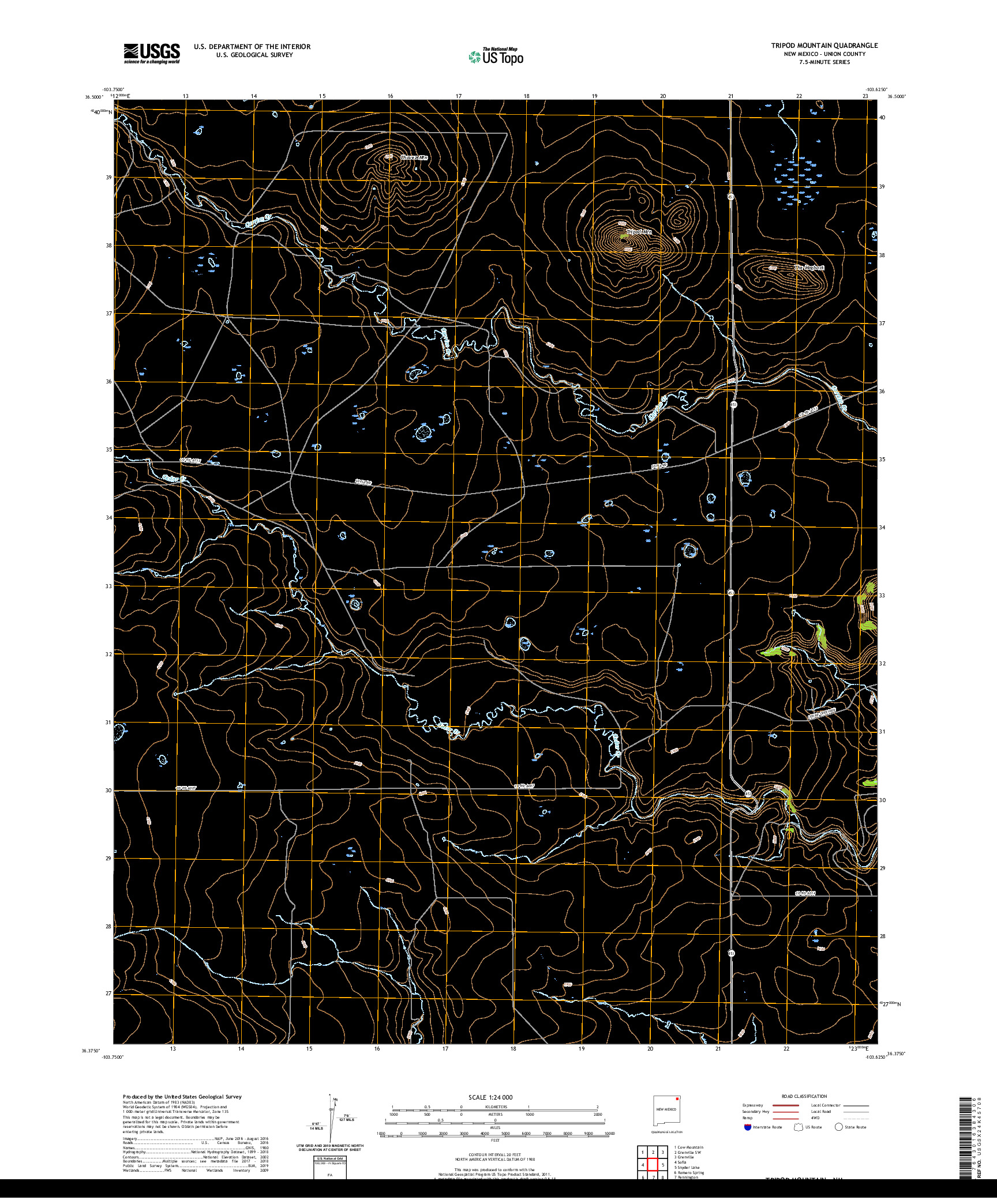 USGS US TOPO 7.5-MINUTE MAP FOR TRIPOD MOUNTAIN, NM 2020