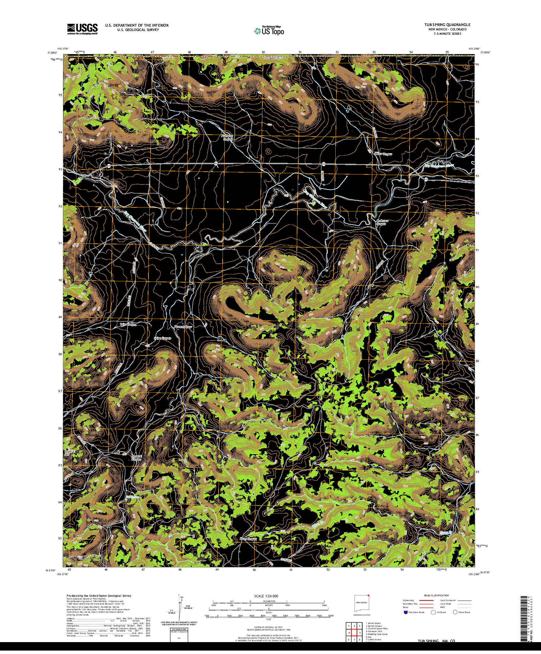 USGS US TOPO 7.5-MINUTE MAP FOR TUB SPRING, NM,CO 2020