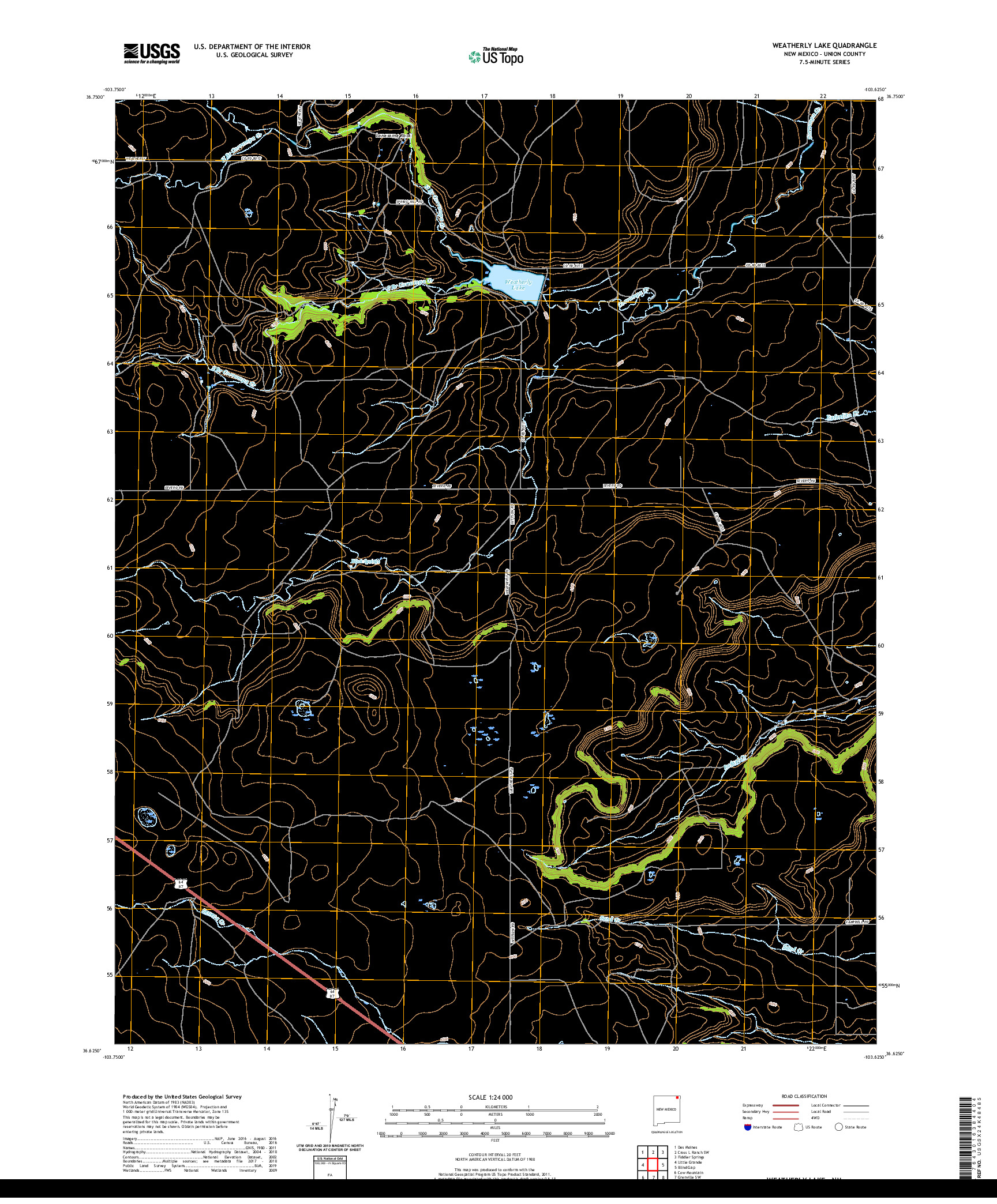 USGS US TOPO 7.5-MINUTE MAP FOR WEATHERLY LAKE, NM 2020