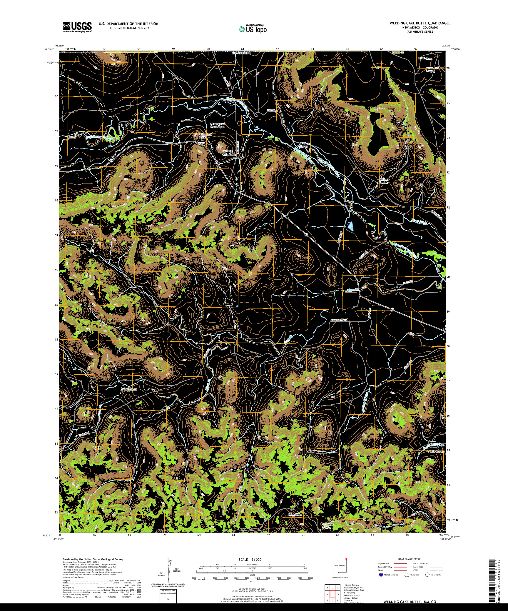 USGS US TOPO 7.5-MINUTE MAP FOR WEDDING CAKE BUTTE, NM,CO 2020