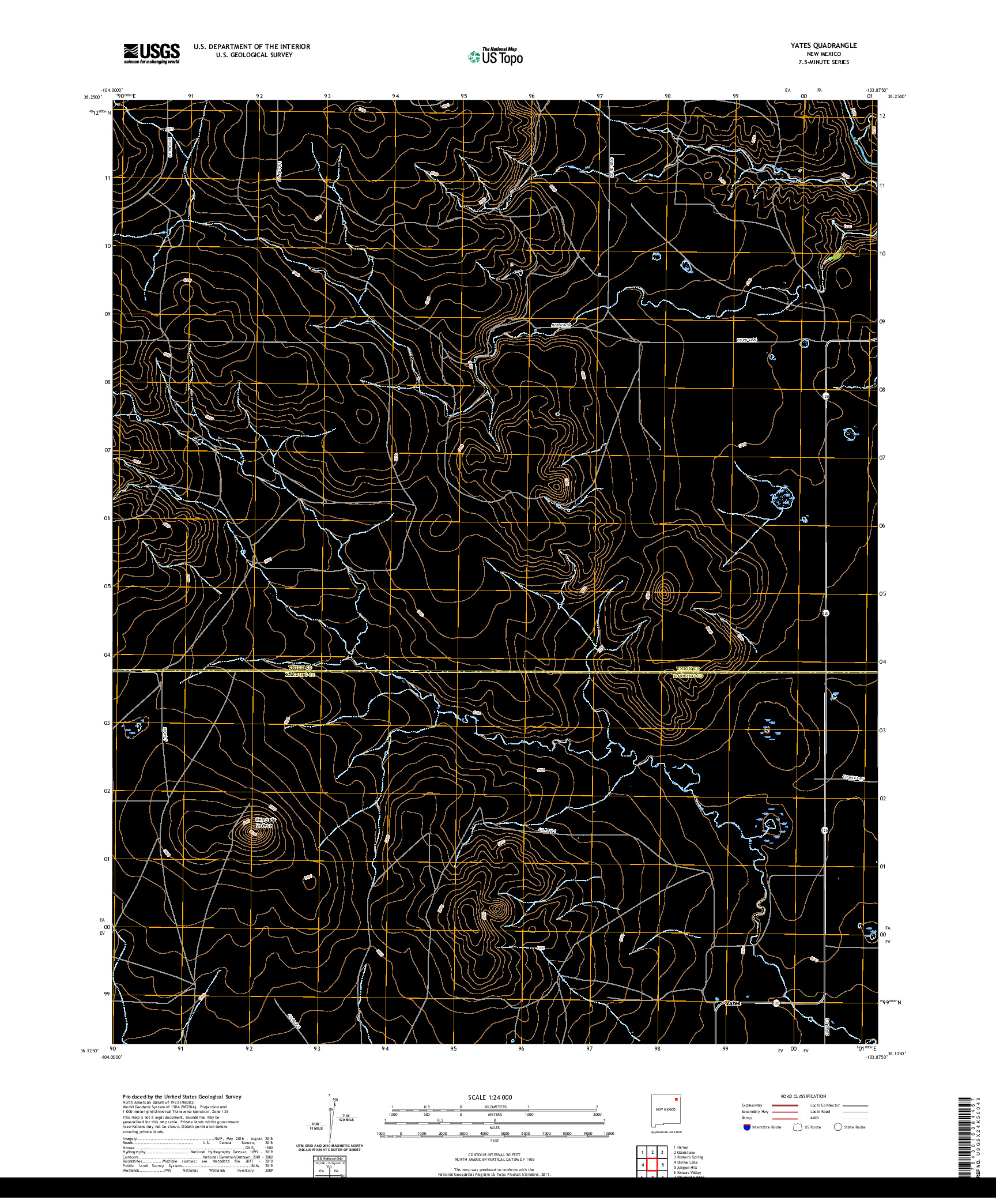 USGS US TOPO 7.5-MINUTE MAP FOR YATES, NM 2020