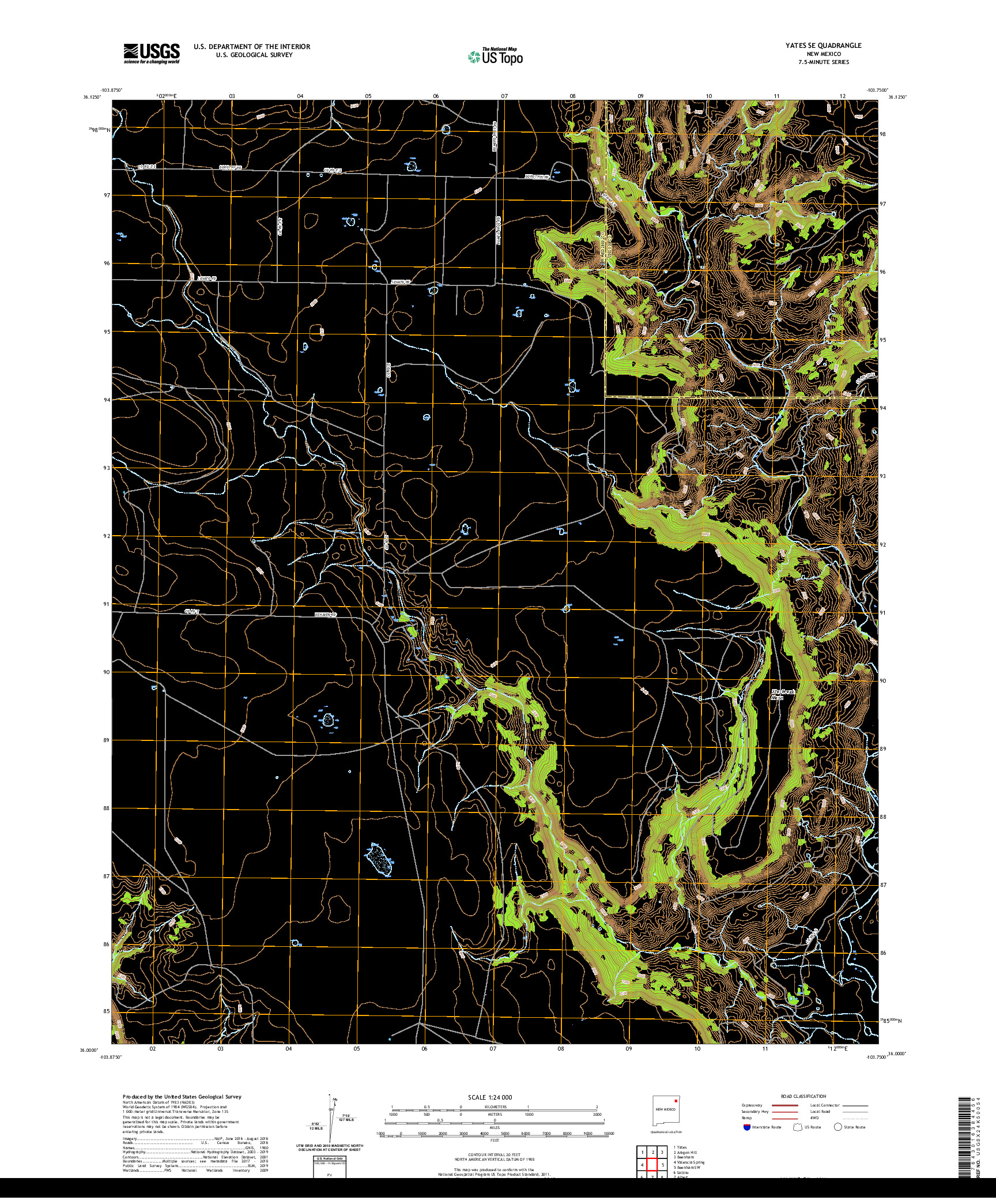 USGS US TOPO 7.5-MINUTE MAP FOR YATES SE, NM 2020