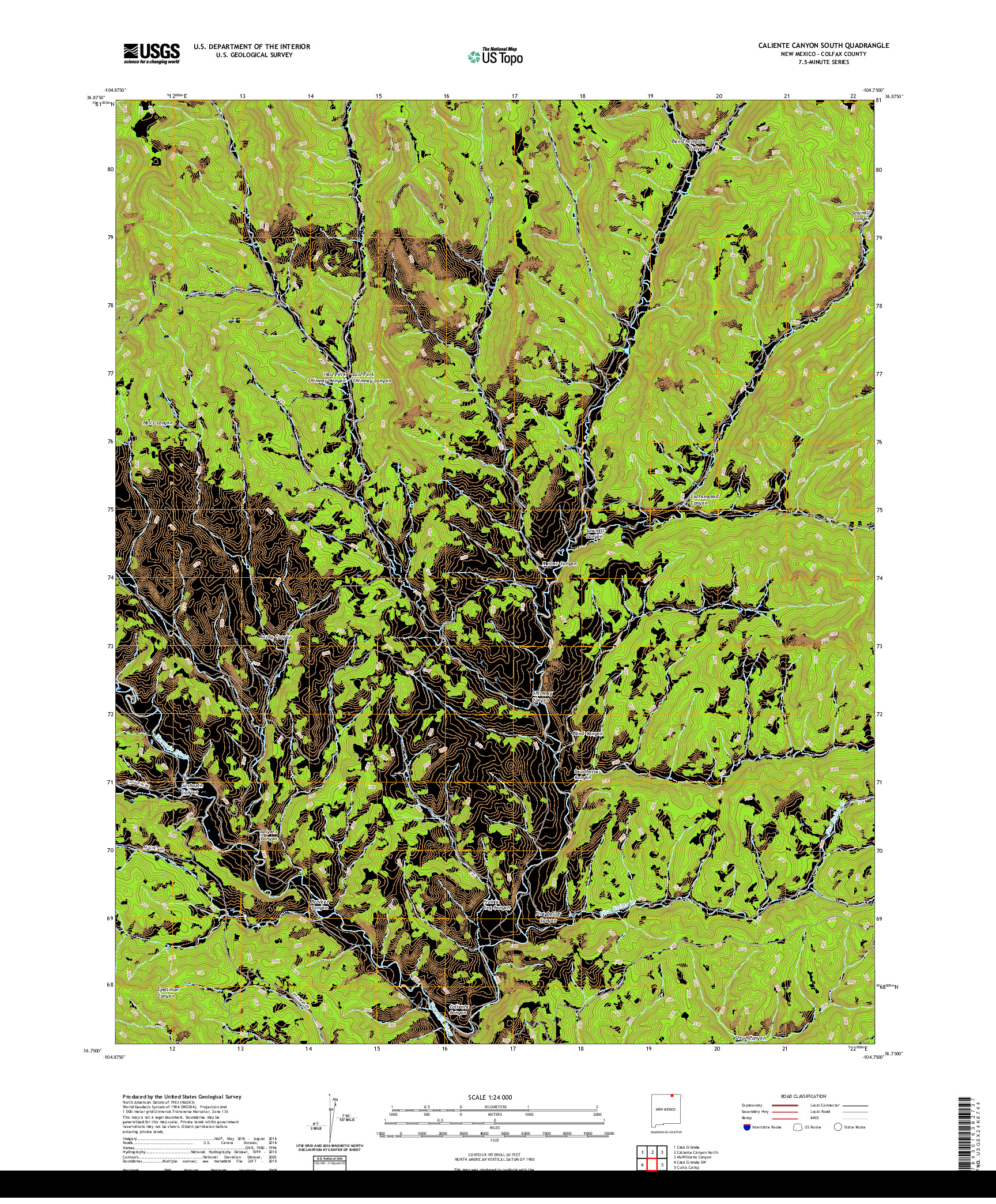 USGS US TOPO 7.5-MINUTE MAP FOR CALIENTE CANYON SOUTH, NM 2020