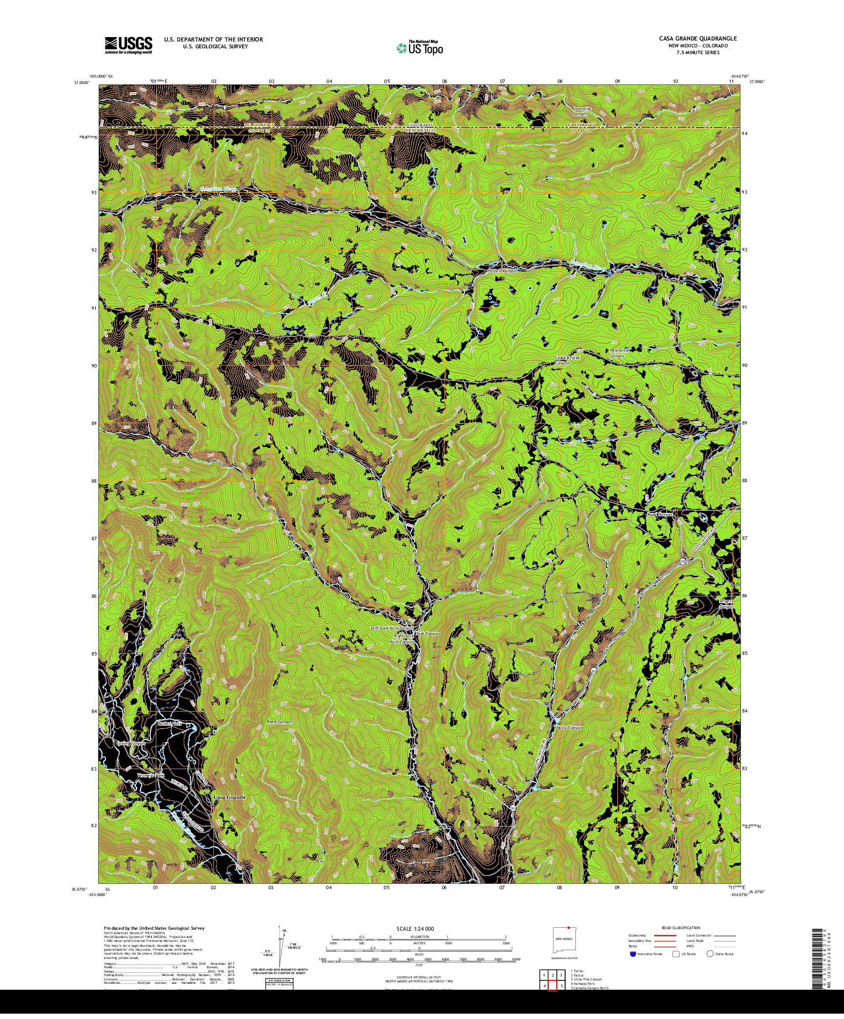 USGS US TOPO 7.5-MINUTE MAP FOR CASA GRANDE, NM,CO 2020