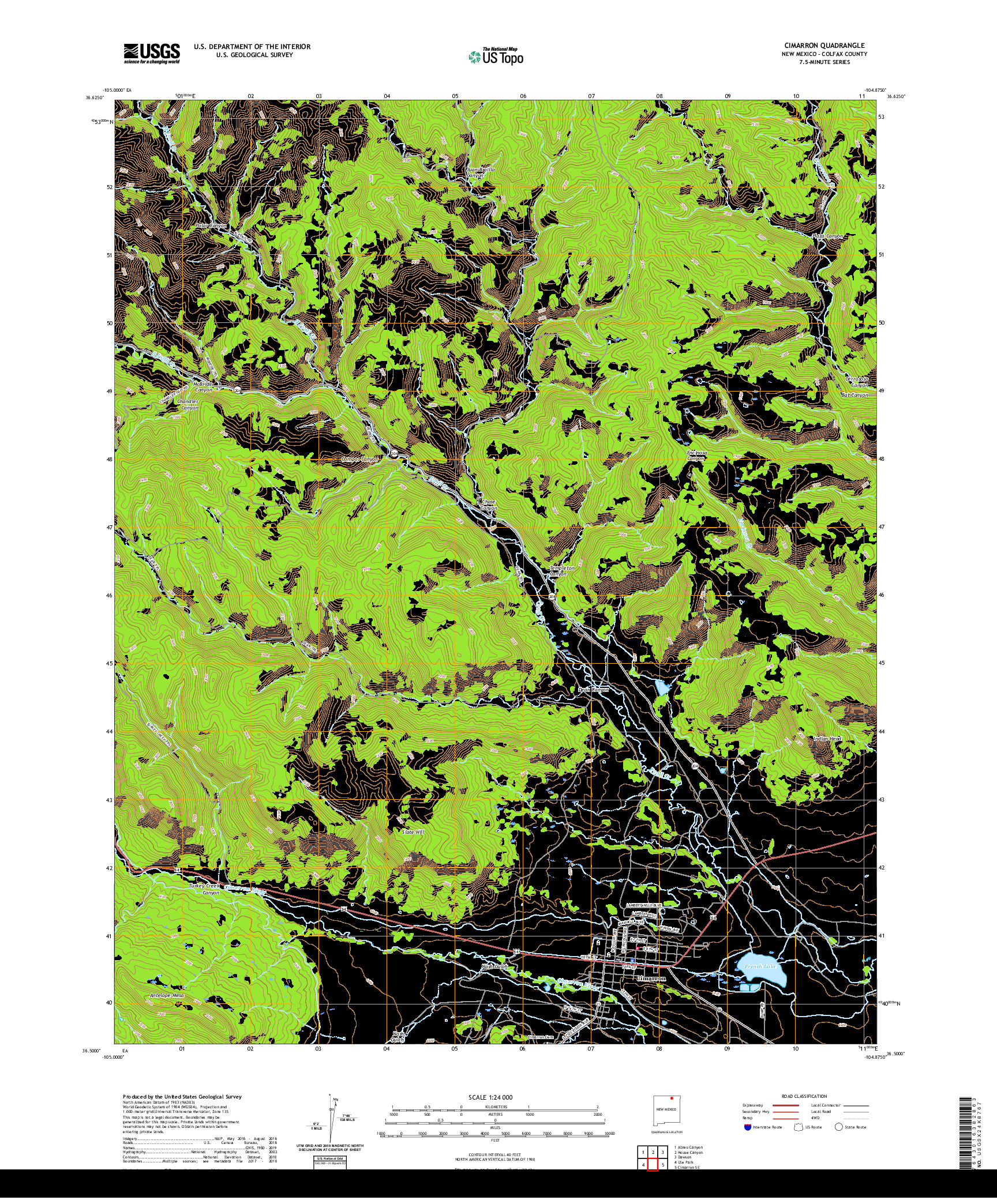 USGS US TOPO 7.5-MINUTE MAP FOR CIMARRON, NM 2020