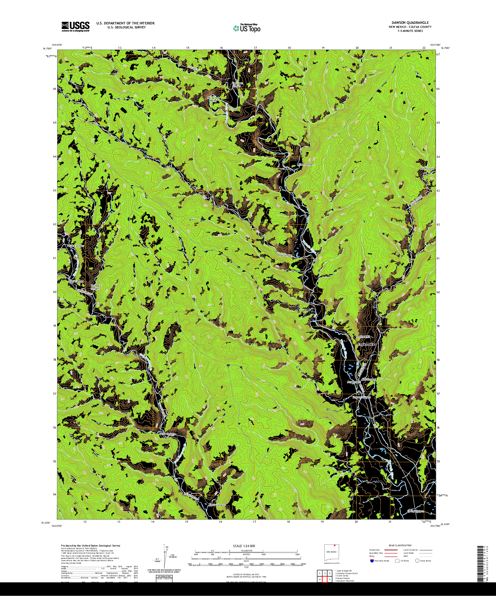 USGS US TOPO 7.5-MINUTE MAP FOR DAWSON, NM 2020