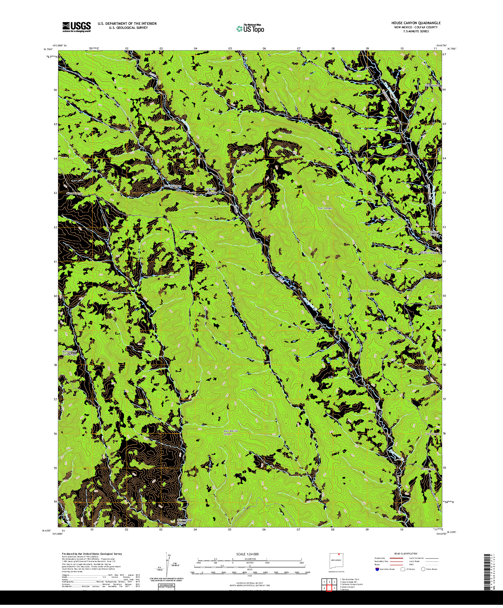 USGS US TOPO 7.5-MINUTE MAP FOR HOUSE CANYON, NM 2020