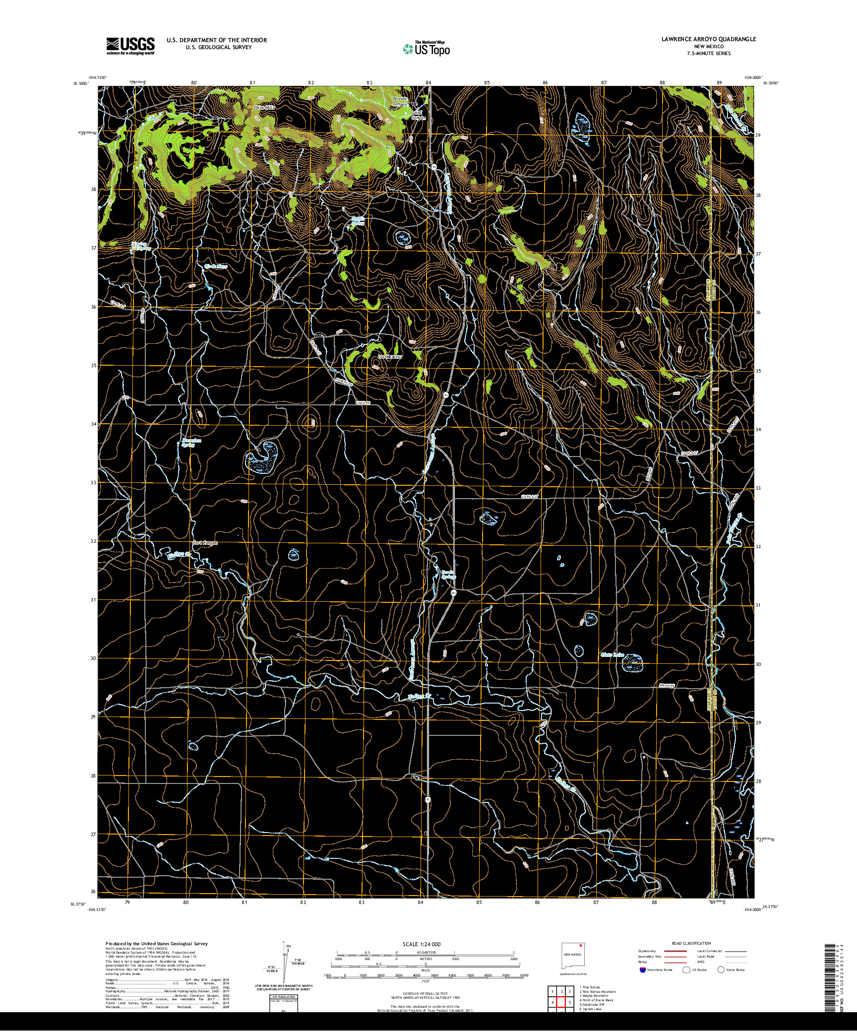 USGS US TOPO 7.5-MINUTE MAP FOR LAWRENCE ARROYO, NM 2020