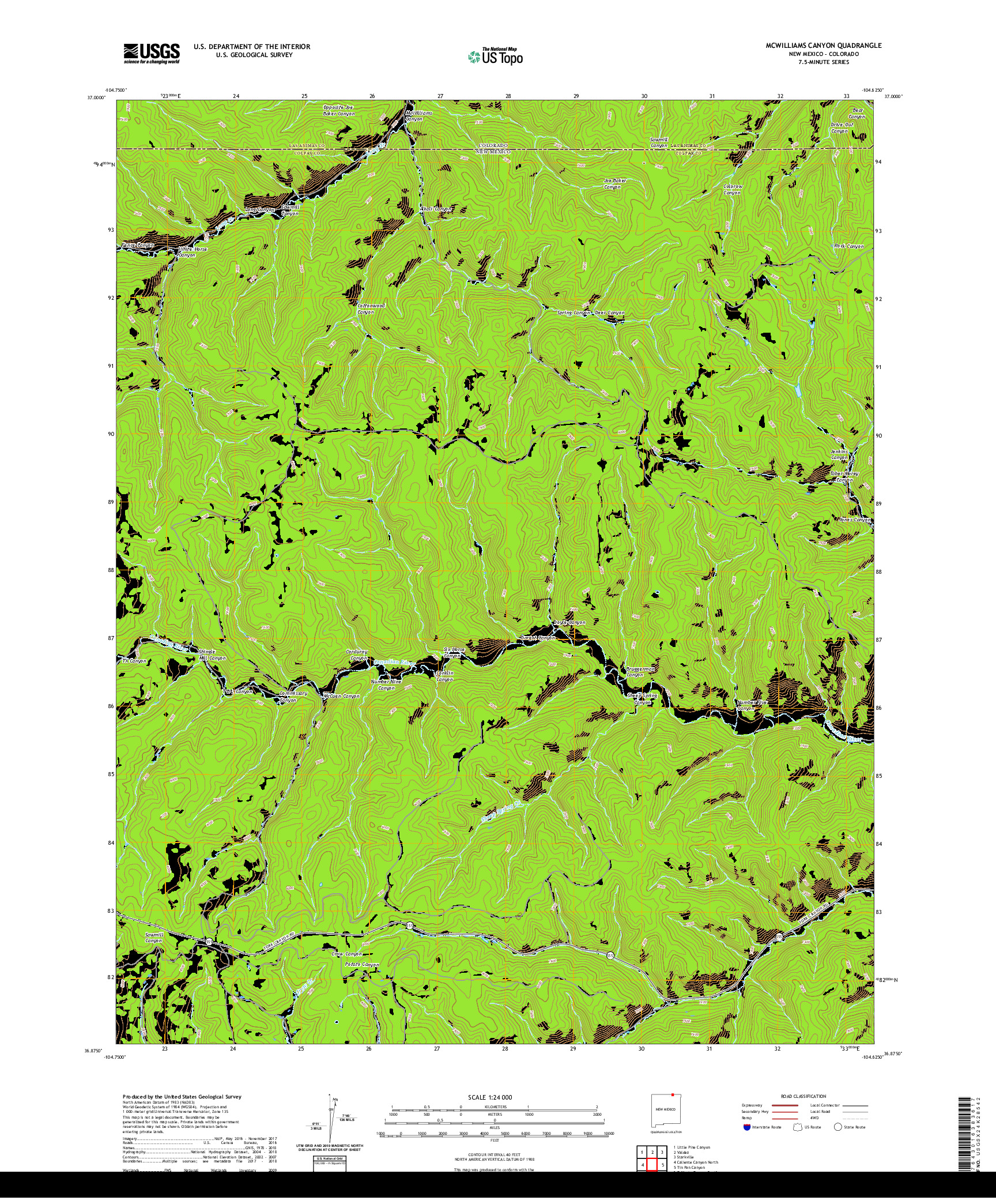 USGS US TOPO 7.5-MINUTE MAP FOR MCWILLIAMS CANYON, NM,CO 2020