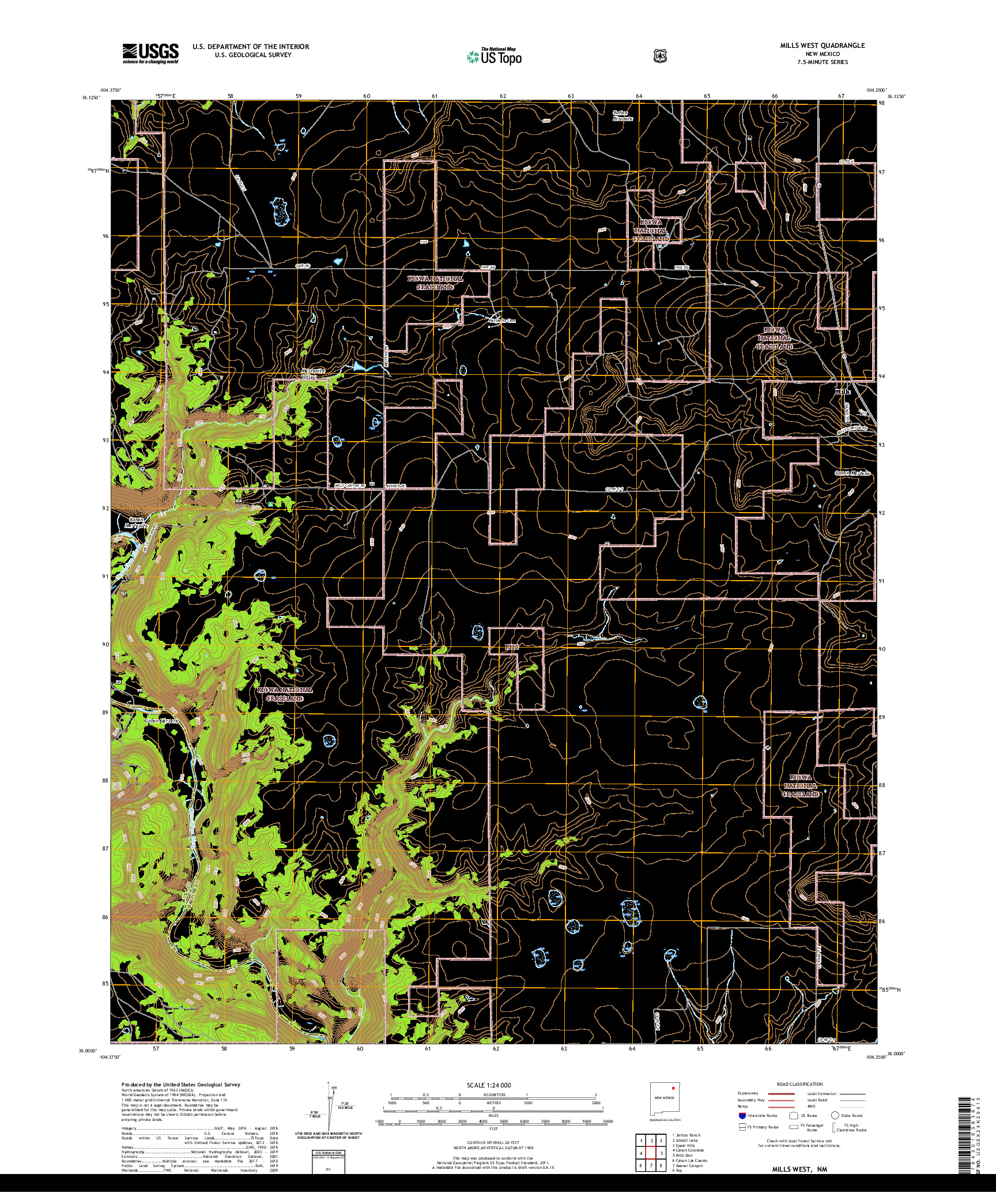USGS US TOPO 7.5-MINUTE MAP FOR MILLS WEST, NM 2020