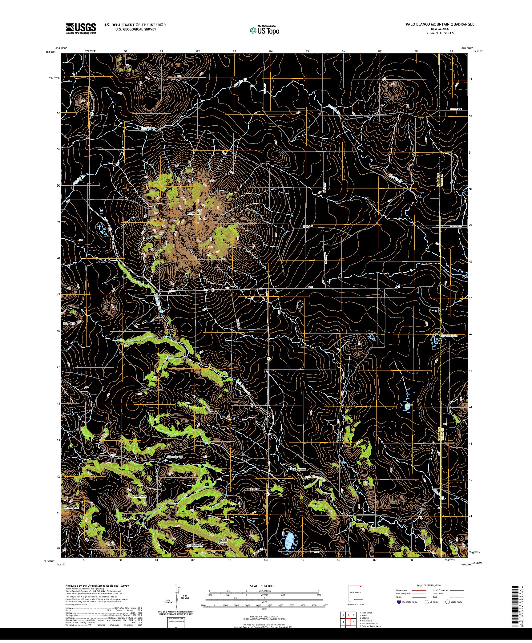 USGS US TOPO 7.5-MINUTE MAP FOR PALO BLANCO MOUNTAIN, NM 2020