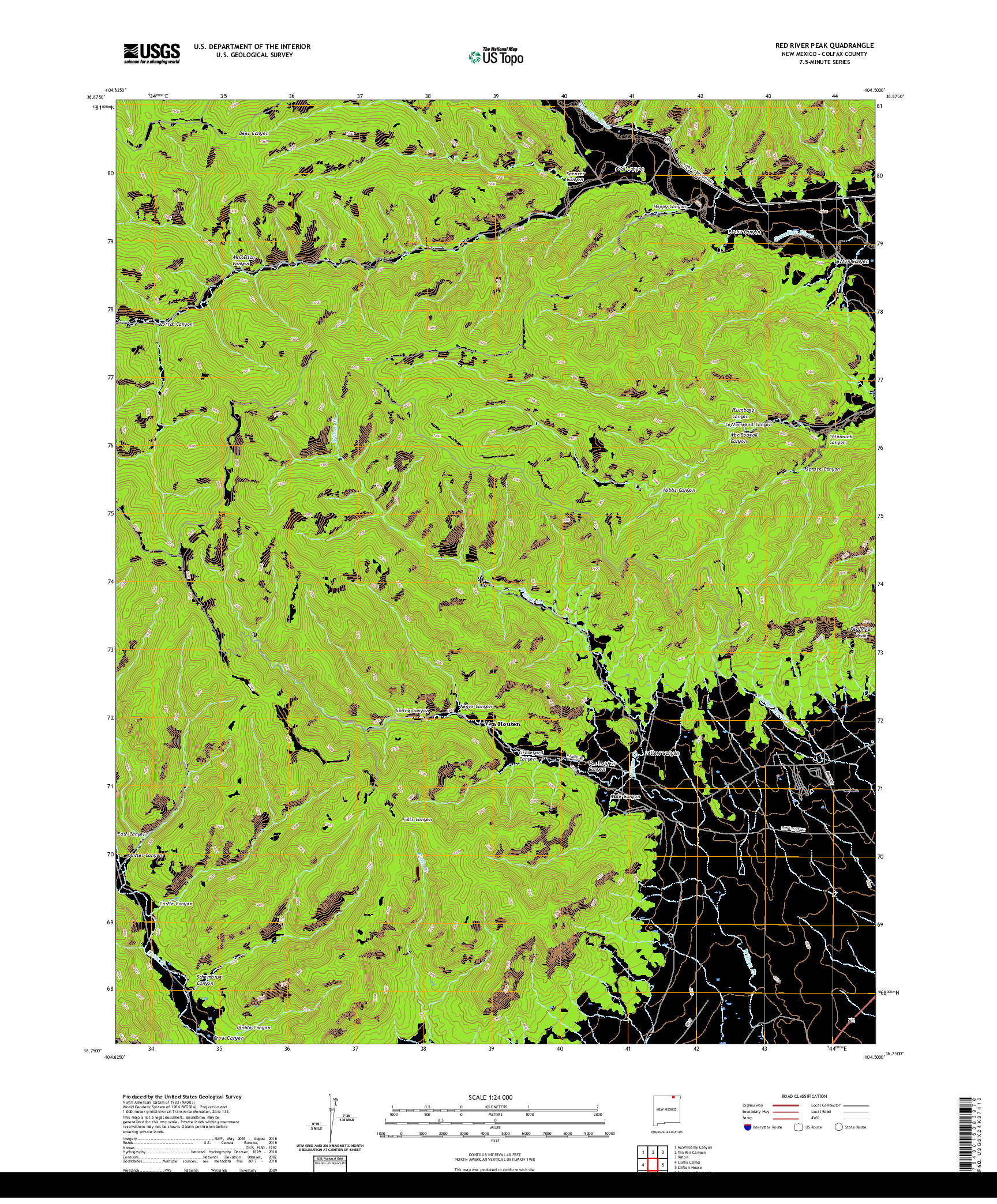 USGS US TOPO 7.5-MINUTE MAP FOR RED RIVER PEAK, NM 2020