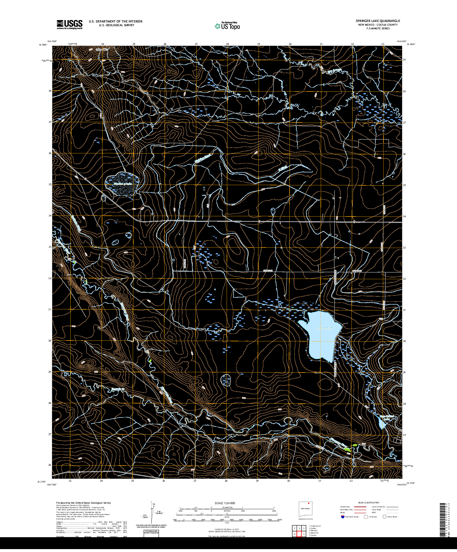 USGS US TOPO 7.5-MINUTE MAP FOR SPRINGER LAKE, NM 2020