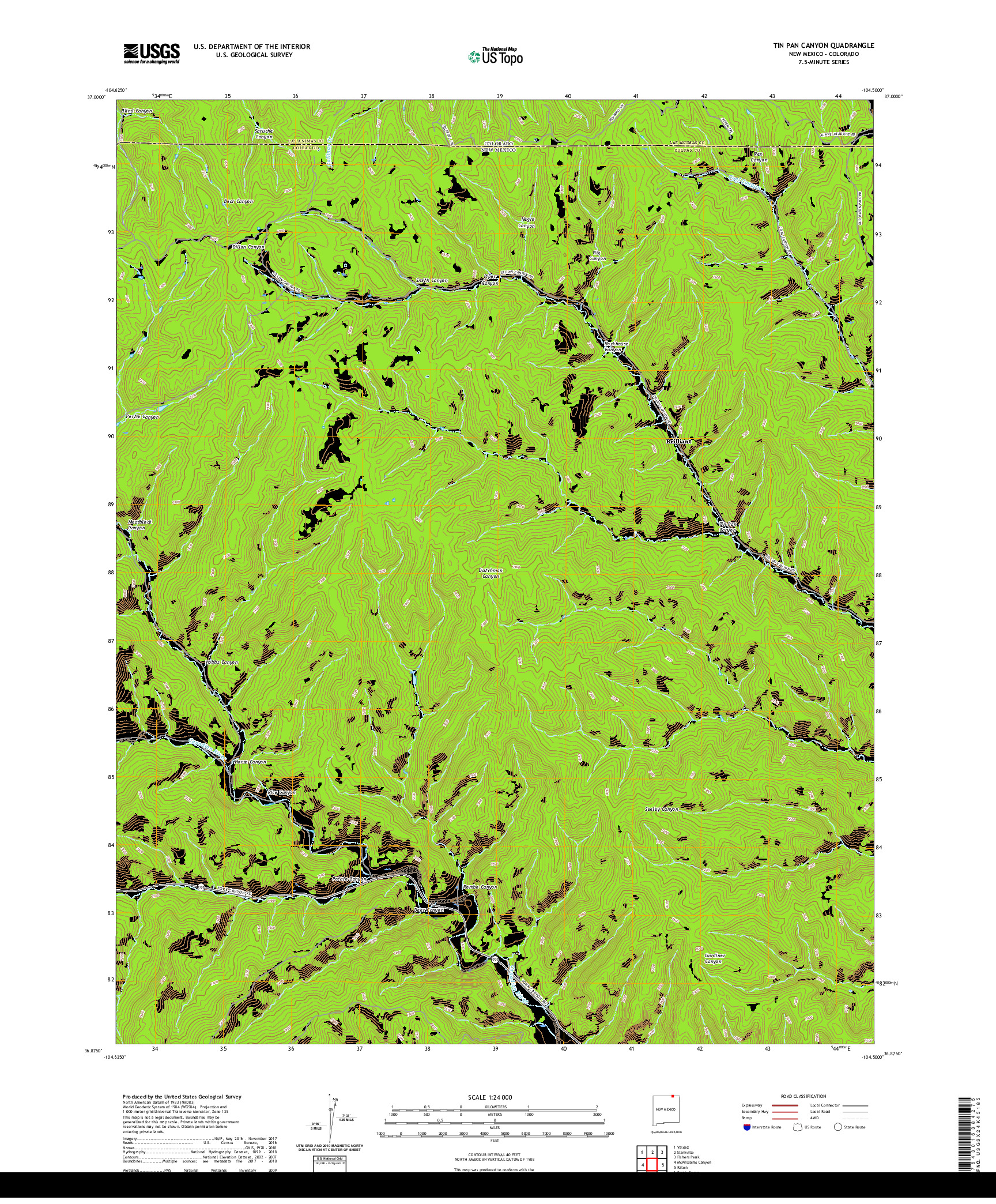 USGS US TOPO 7.5-MINUTE MAP FOR TIN PAN CANYON, NM,CO 2020