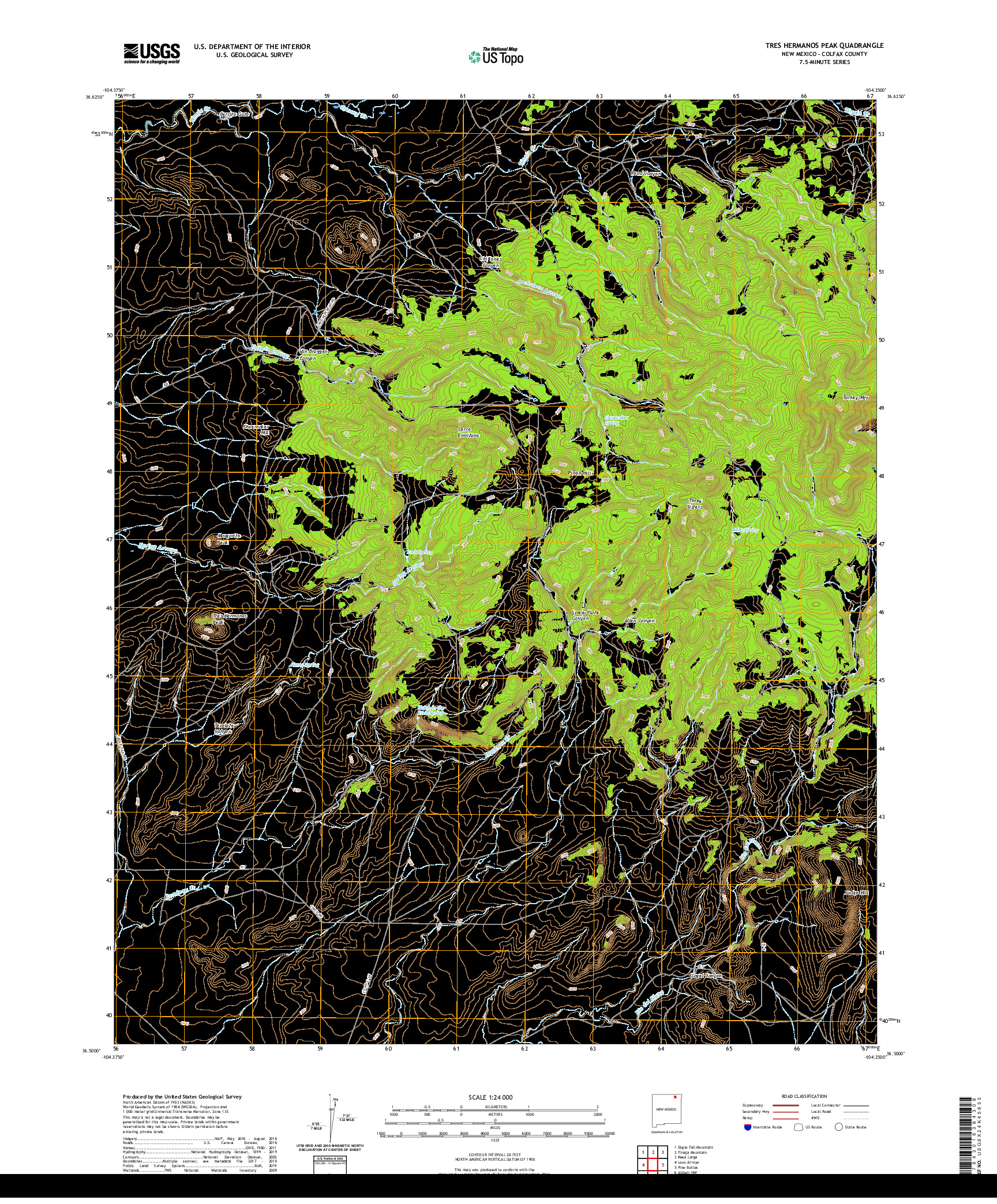 USGS US TOPO 7.5-MINUTE MAP FOR TRES HERMANOS PEAK, NM 2020
