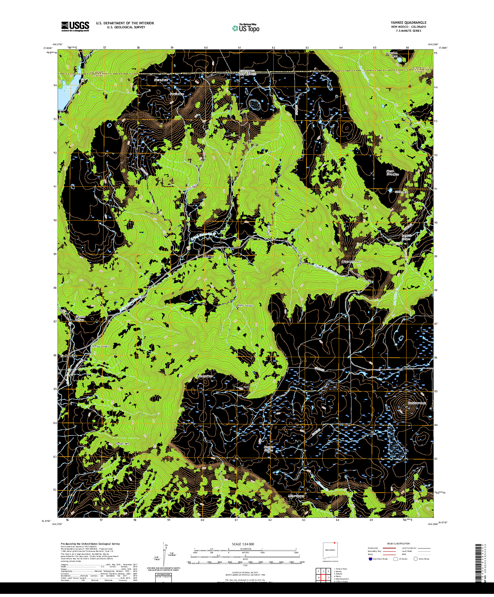 USGS US TOPO 7.5-MINUTE MAP FOR YANKEE, NM,CO 2020