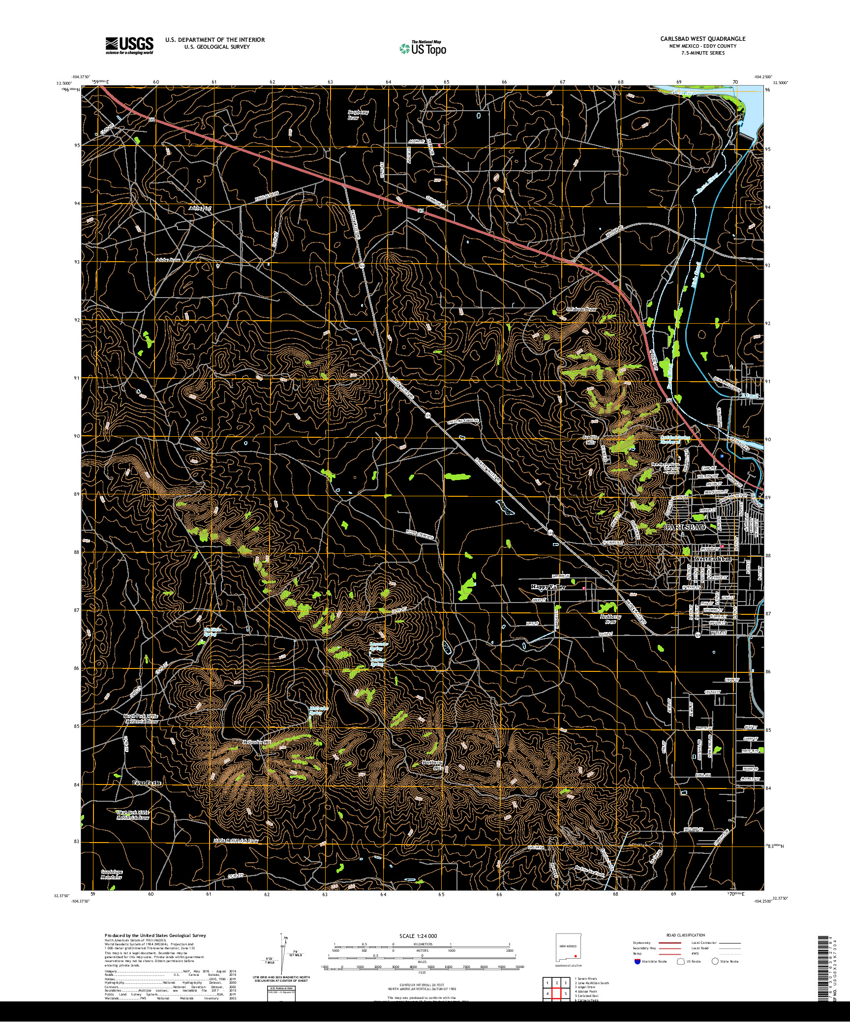 USGS US TOPO 7.5-MINUTE MAP FOR CARLSBAD WEST, NM 2020