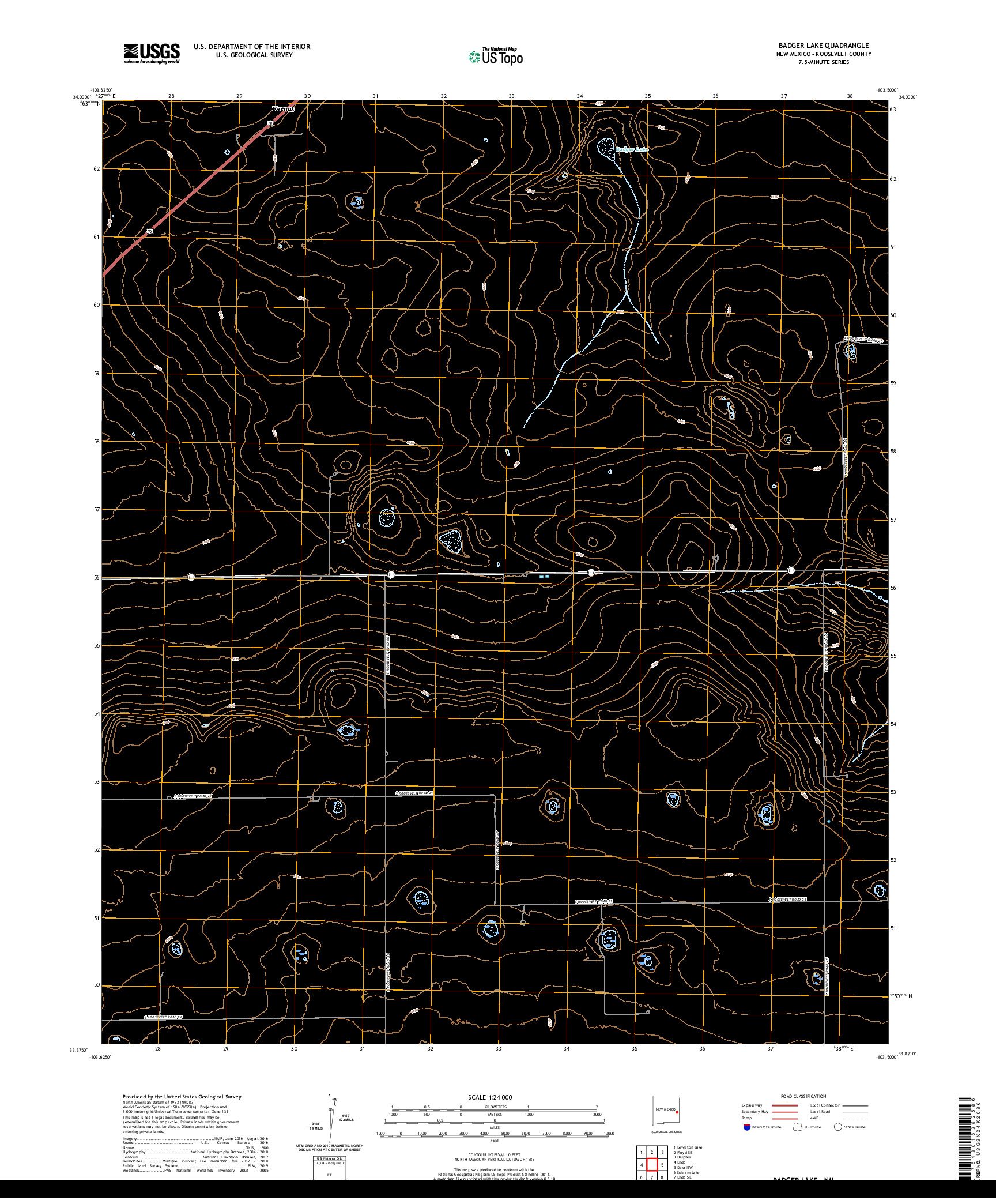 USGS US TOPO 7.5-MINUTE MAP FOR BADGER LAKE, NM 2020