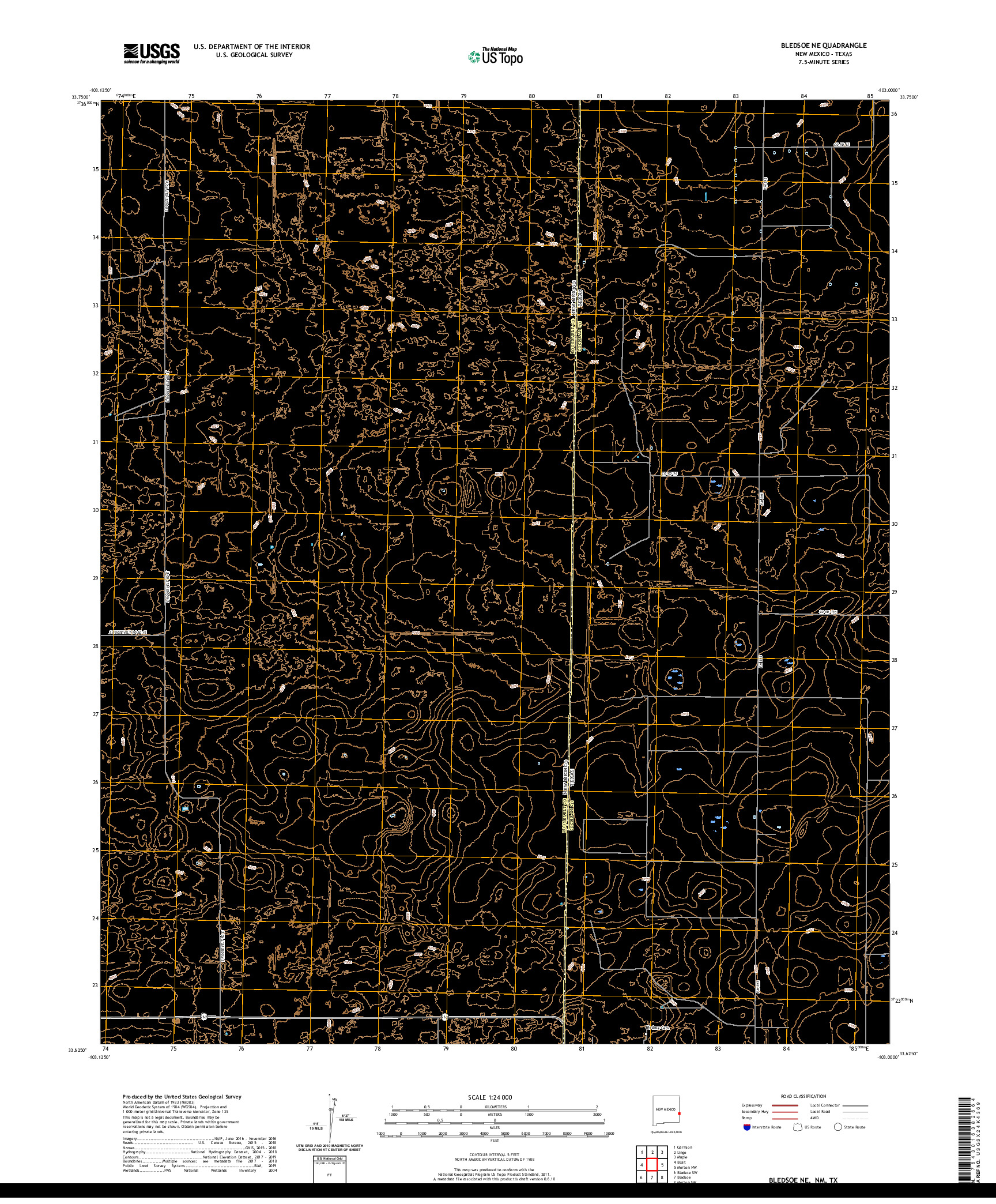 USGS US TOPO 7.5-MINUTE MAP FOR BLEDSOE NE, NM,TX 2020