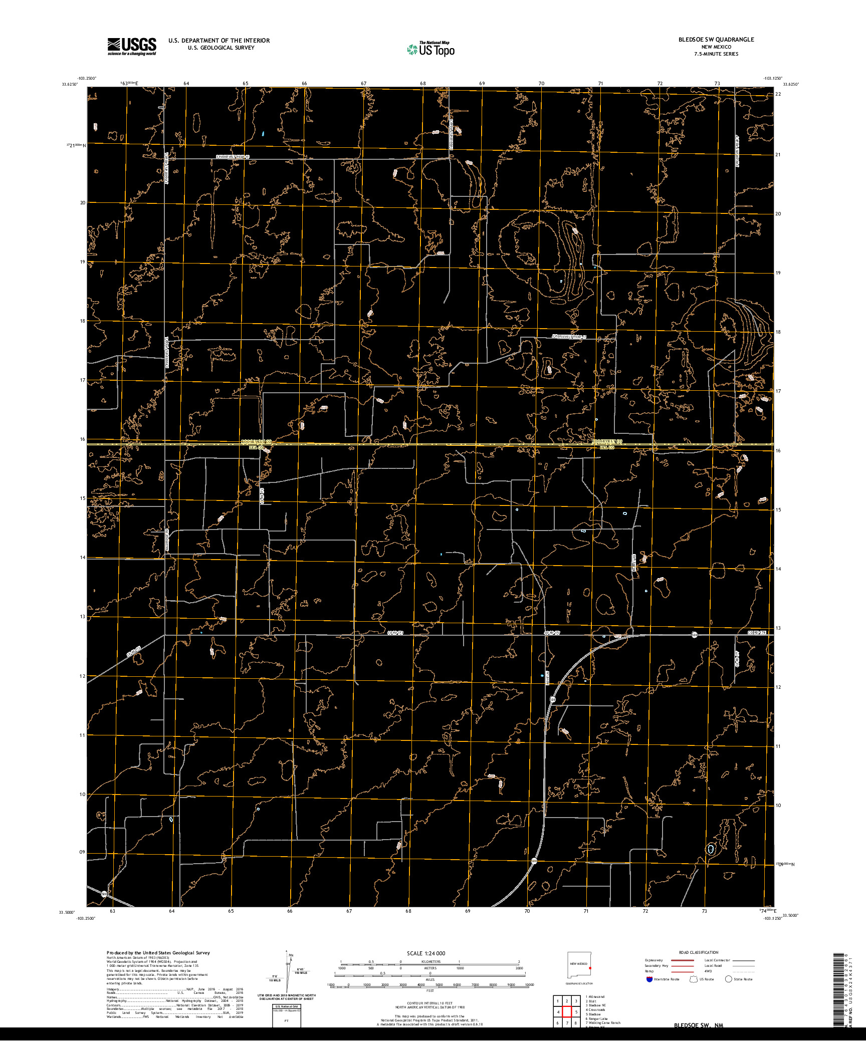 USGS US TOPO 7.5-MINUTE MAP FOR BLEDSOE SW, NM 2020