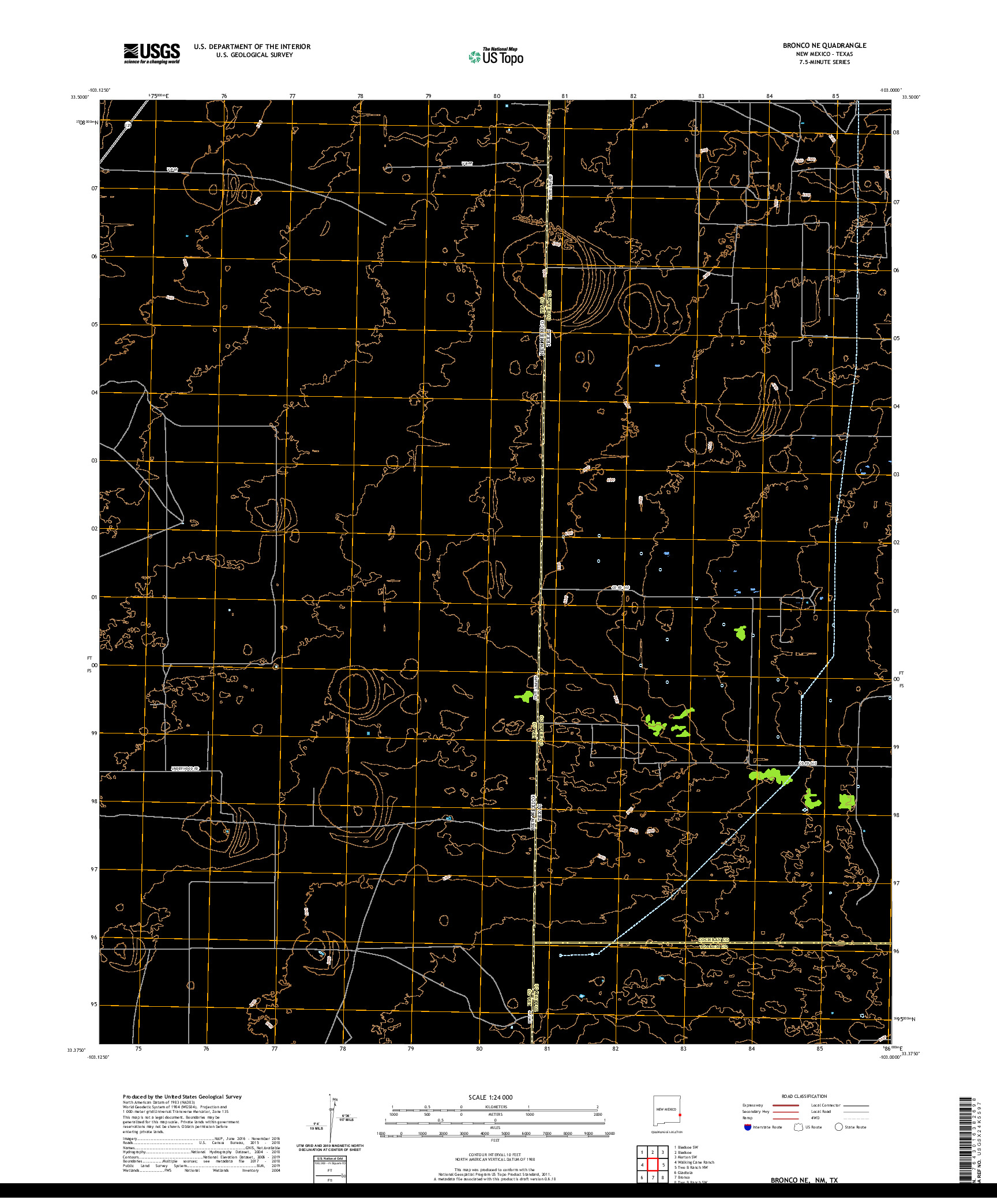 USGS US TOPO 7.5-MINUTE MAP FOR BRONCO NE, NM,TX 2020