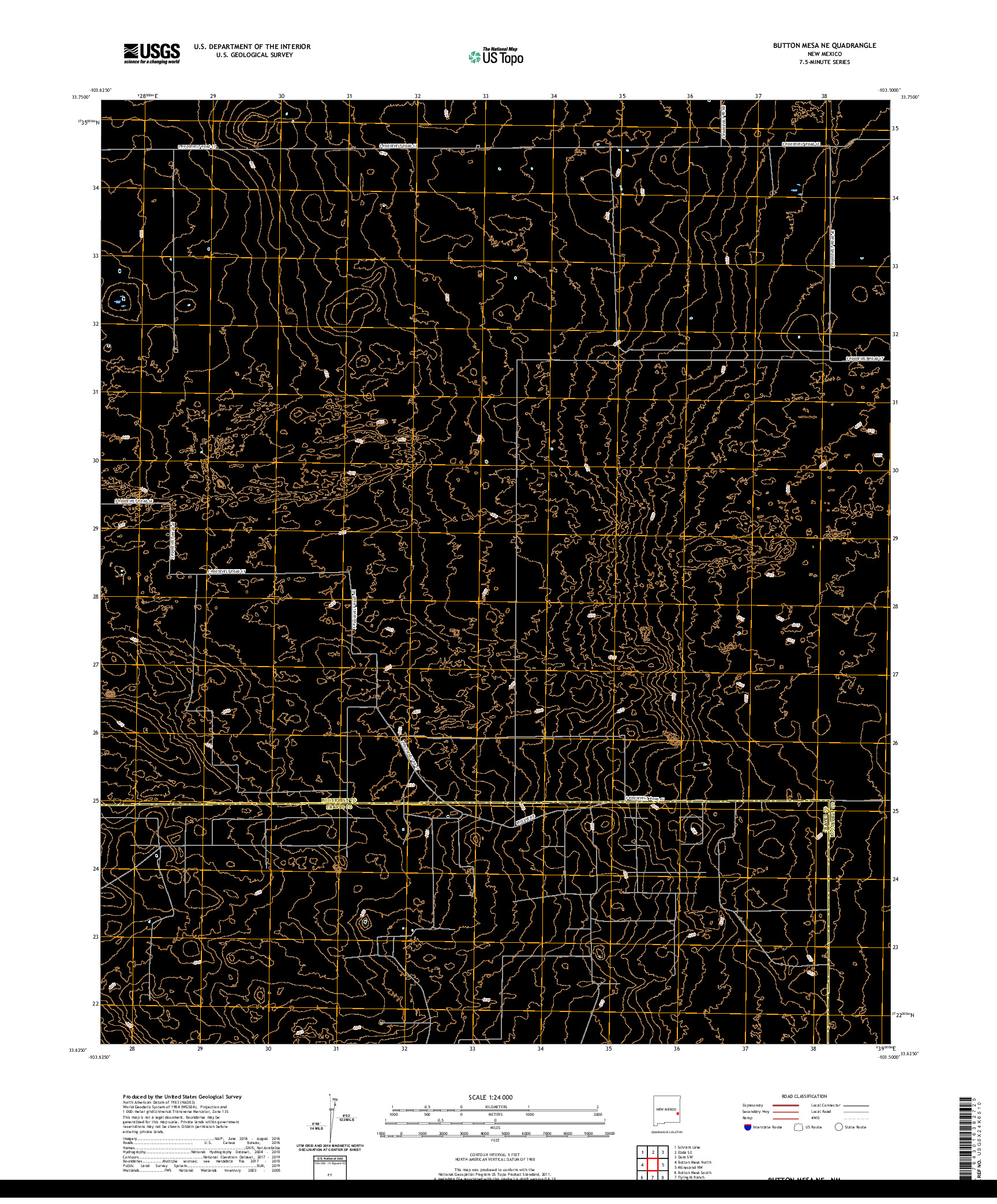 USGS US TOPO 7.5-MINUTE MAP FOR BUTTON MESA NE, NM 2020