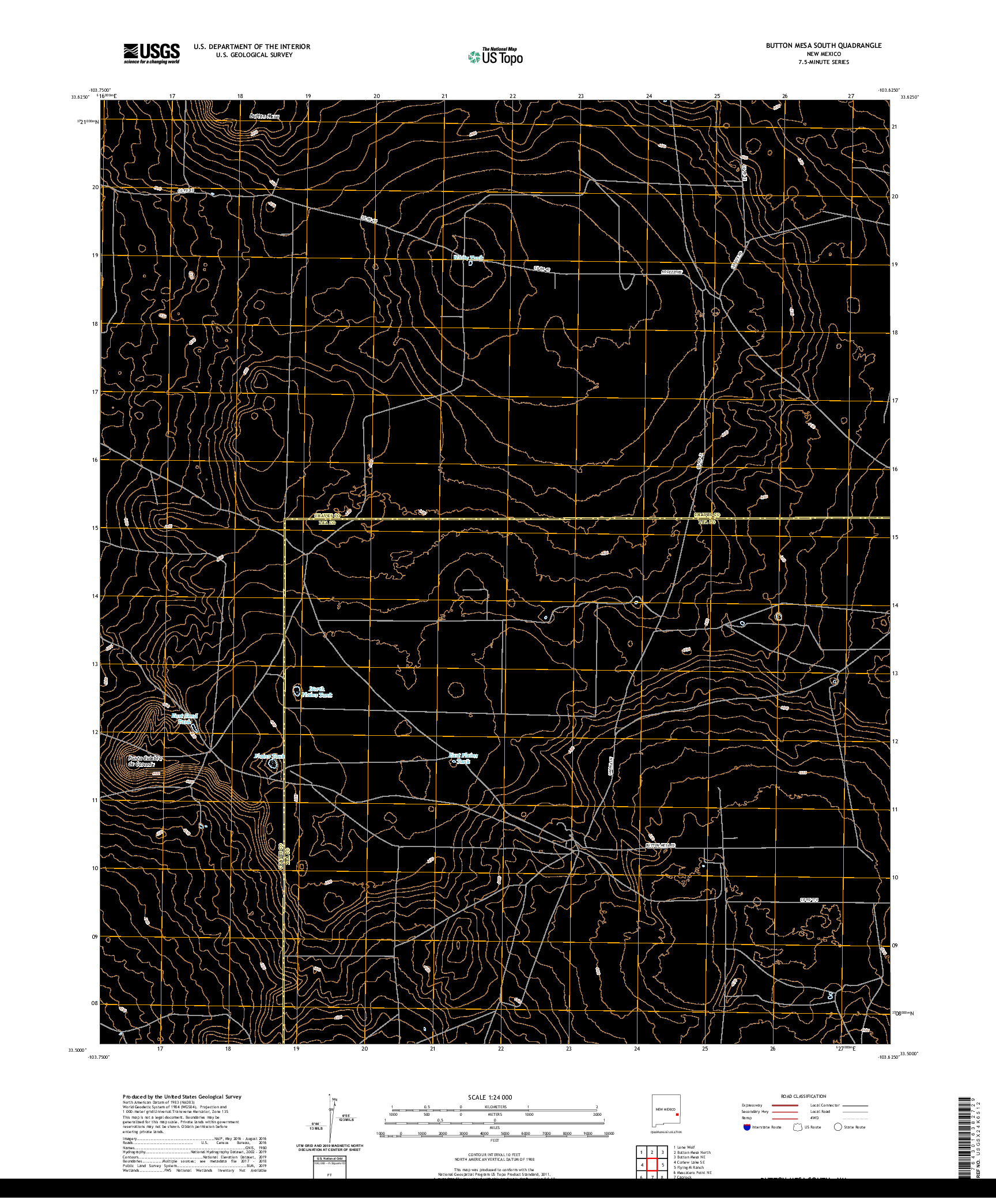 USGS US TOPO 7.5-MINUTE MAP FOR BUTTON MESA SOUTH, NM 2020