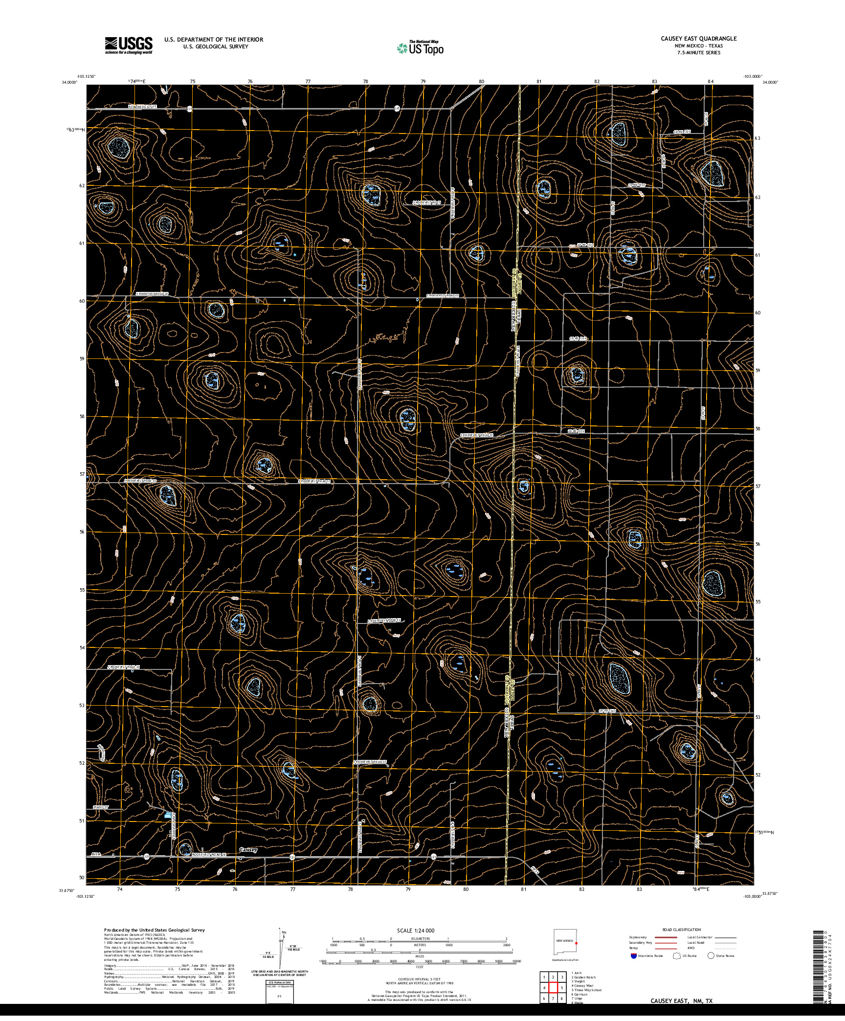 USGS US TOPO 7.5-MINUTE MAP FOR CAUSEY EAST, NM,TX 2020