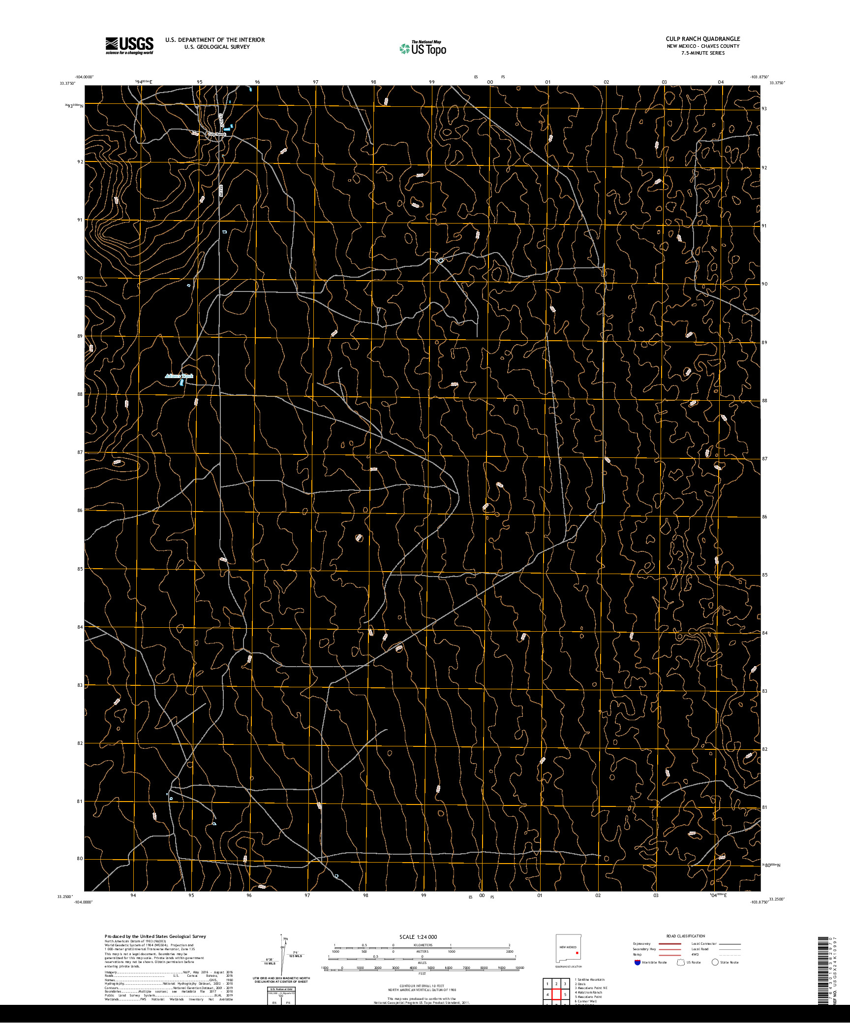 USGS US TOPO 7.5-MINUTE MAP FOR CULP RANCH, NM 2020