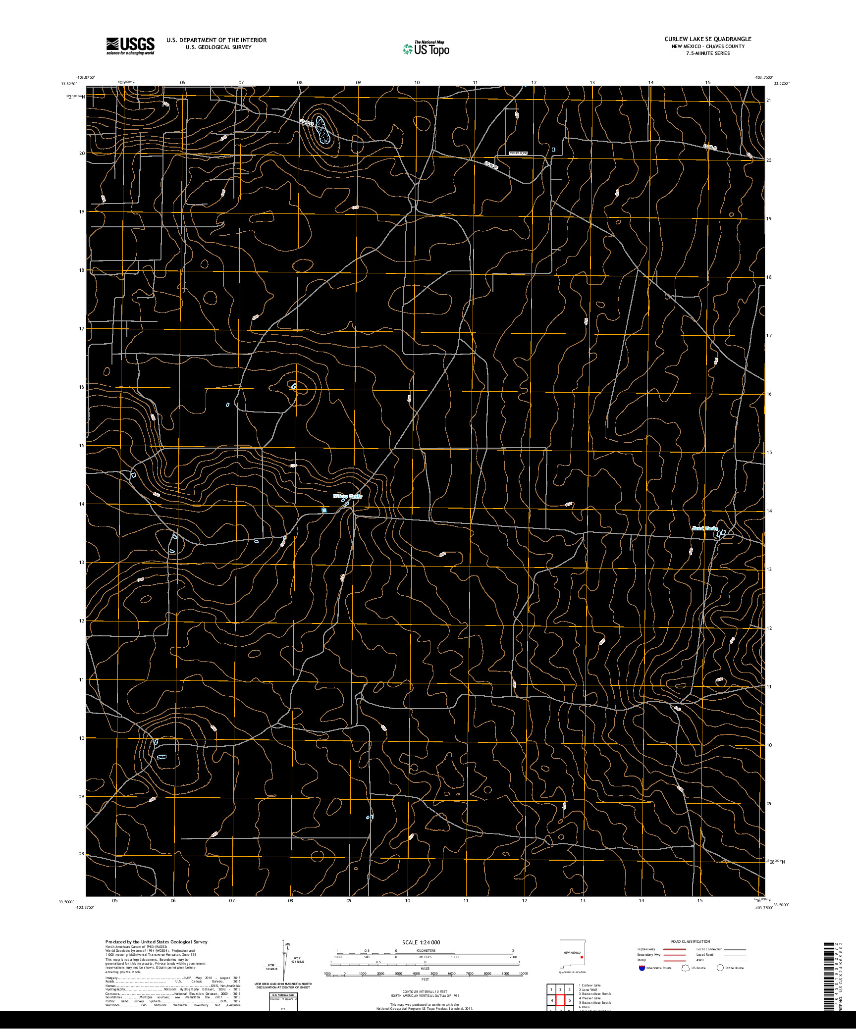 USGS US TOPO 7.5-MINUTE MAP FOR CURLEW LAKE SE, NM 2020