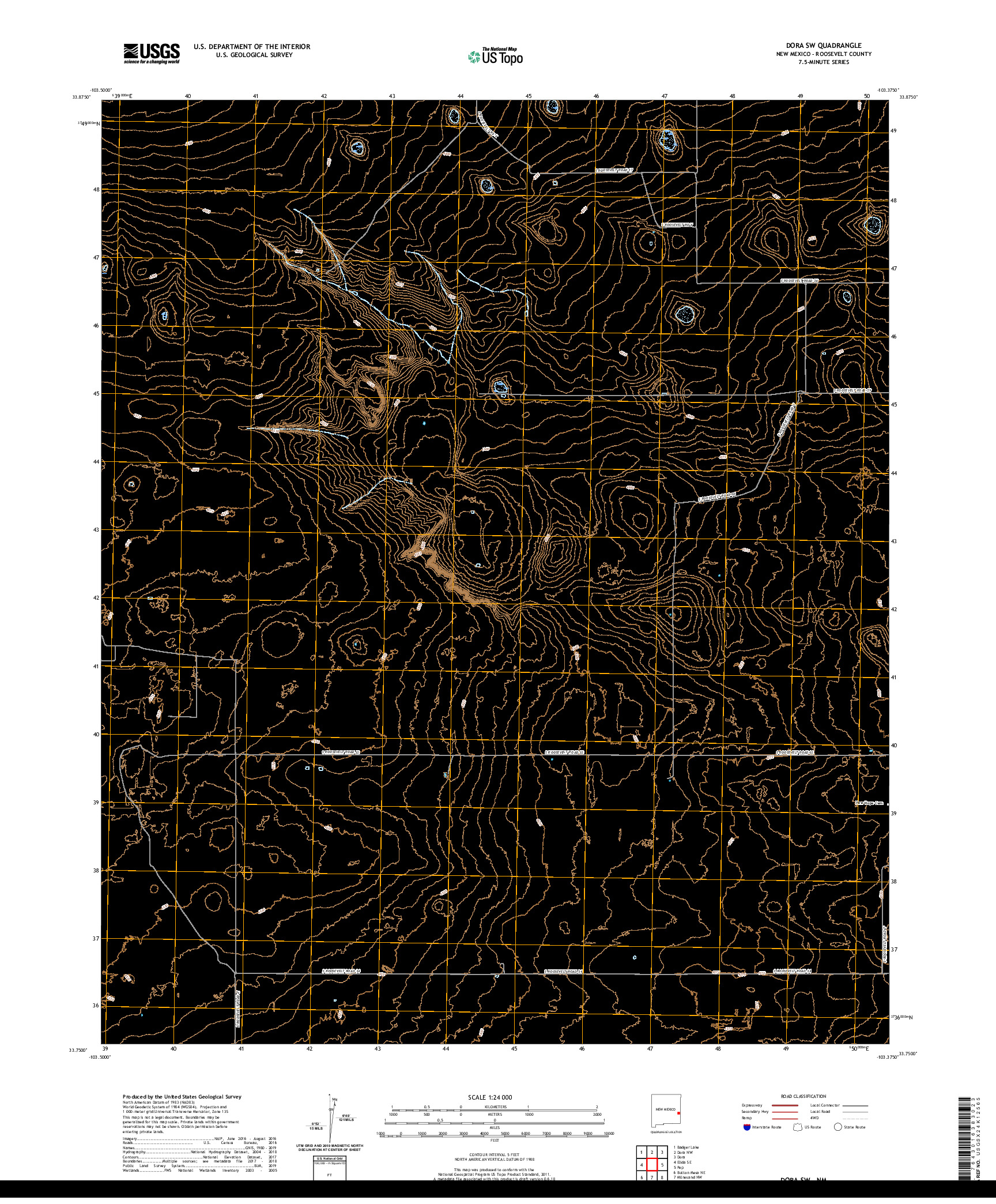 USGS US TOPO 7.5-MINUTE MAP FOR DORA SW, NM 2020