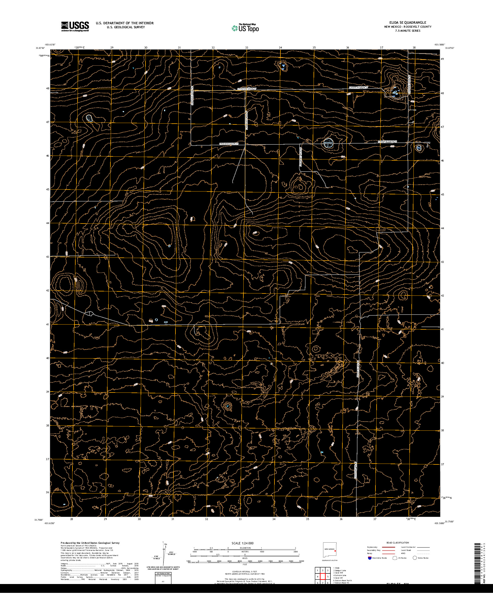 USGS US TOPO 7.5-MINUTE MAP FOR ELIDA SE, NM 2020