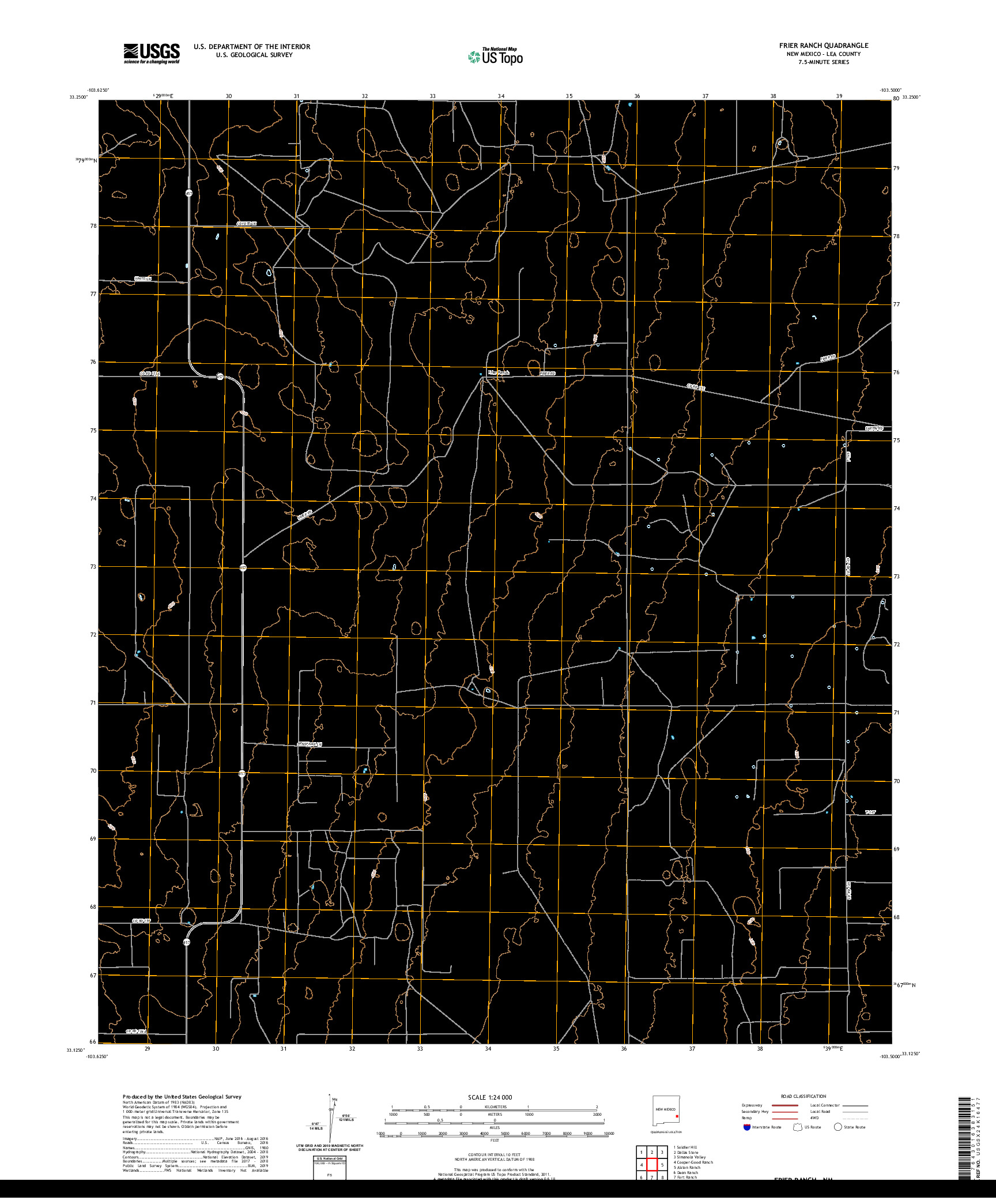 USGS US TOPO 7.5-MINUTE MAP FOR FRIER RANCH, NM 2020