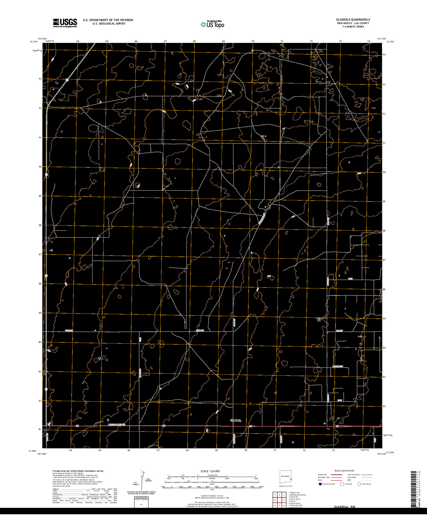 USGS US TOPO 7.5-MINUTE MAP FOR GLADIOLA, NM 2020