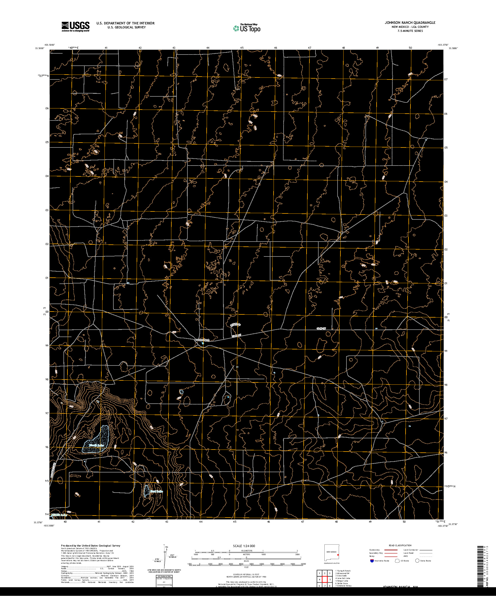 USGS US TOPO 7.5-MINUTE MAP FOR JOHNSON RANCH, NM 2020