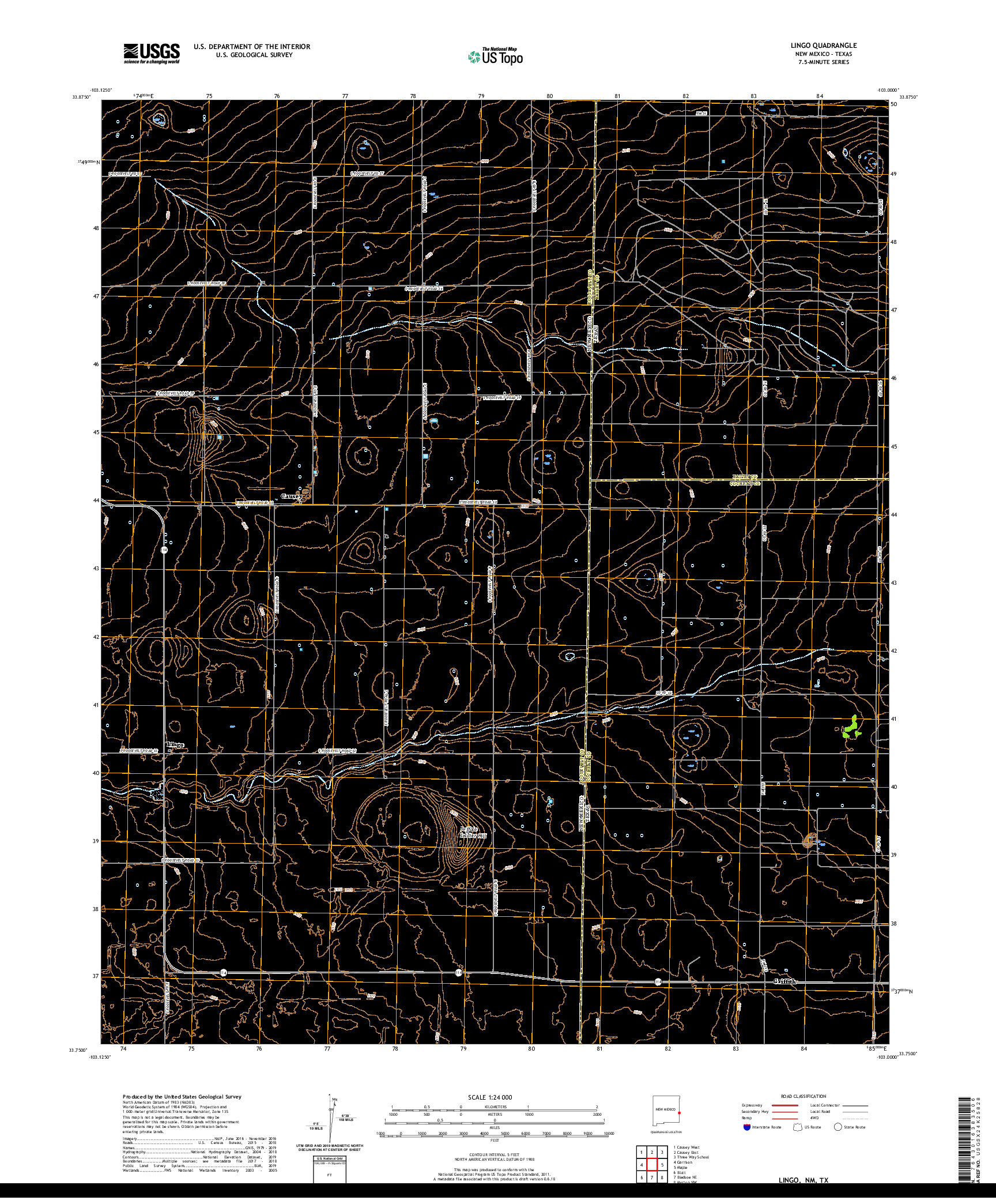 USGS US TOPO 7.5-MINUTE MAP FOR LINGO, NM,TX 2020