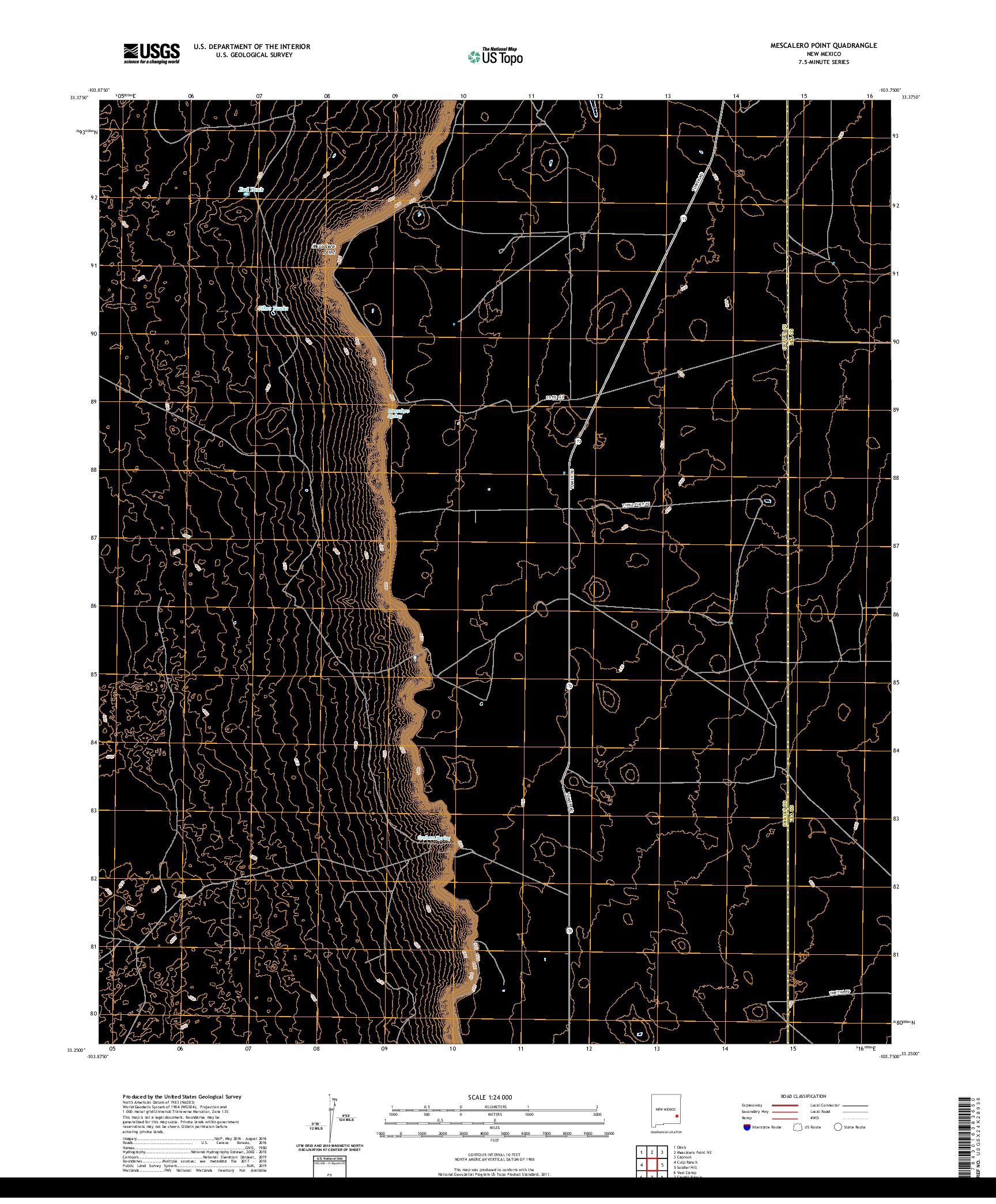 USGS US TOPO 7.5-MINUTE MAP FOR MESCALERO POINT, NM 2020