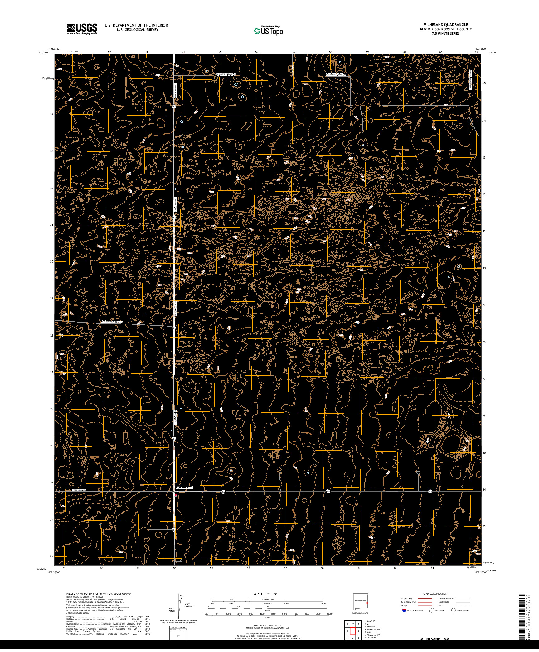 USGS US TOPO 7.5-MINUTE MAP FOR MILNESAND, NM 2020